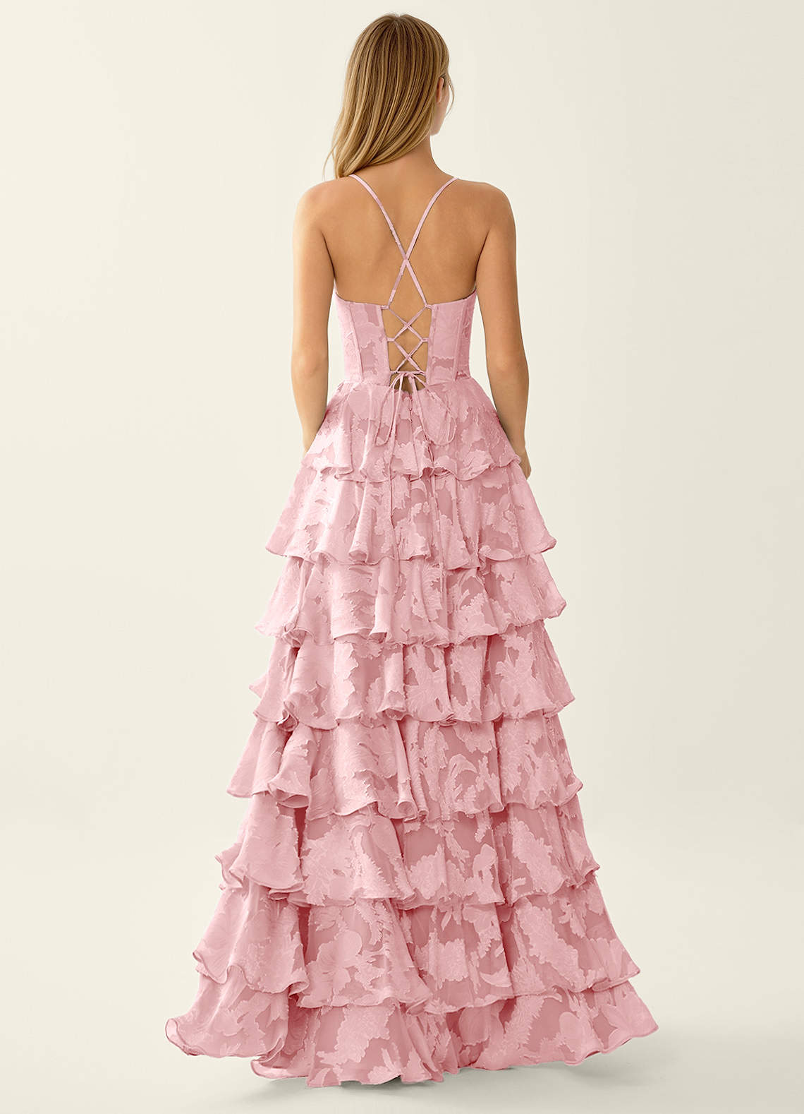 Wrenana Coral Pink Textured Floral Jacquard Prom Dress | Azazie