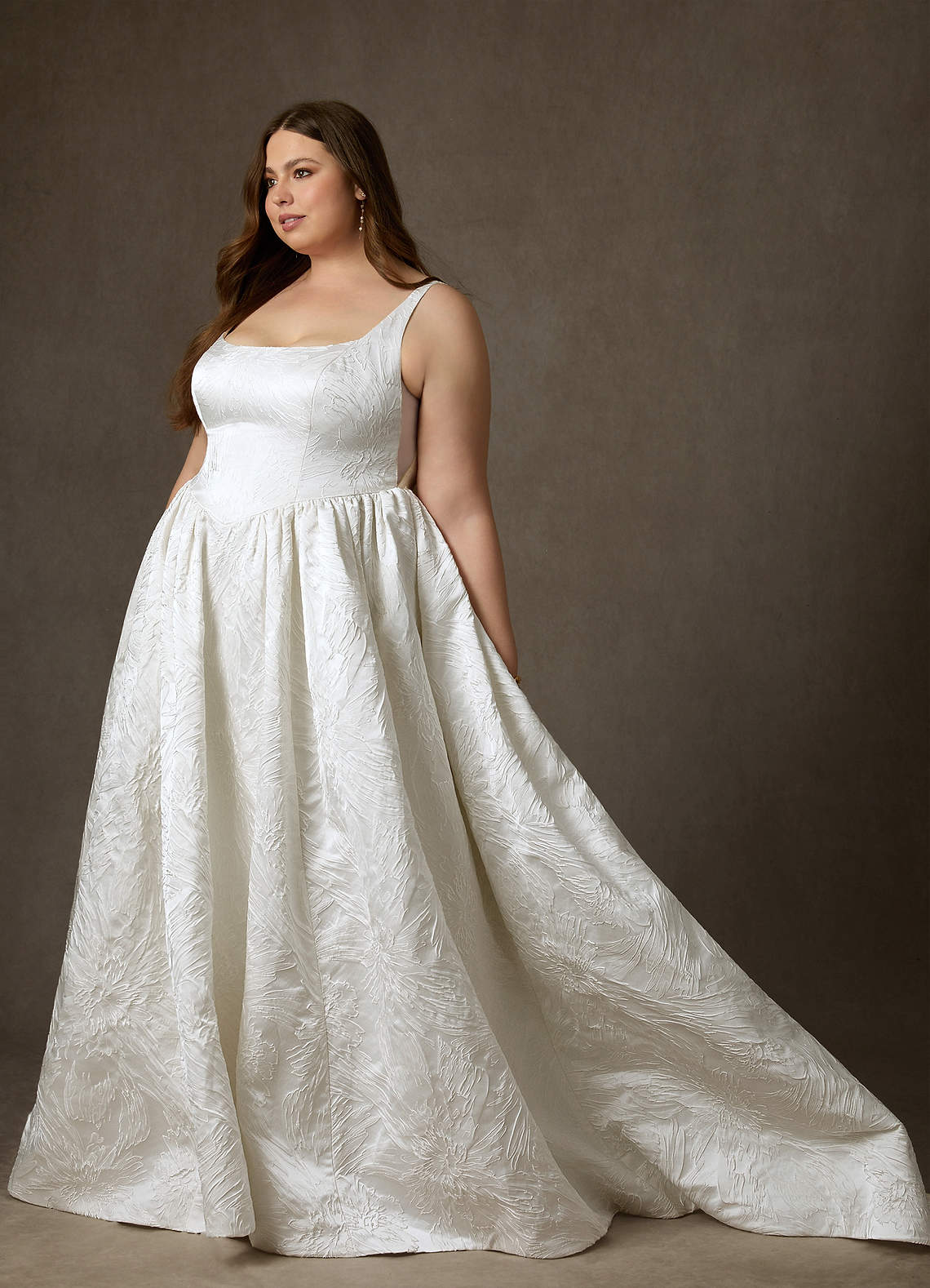 Azazie Skylin Wedding Dresses Diamond White Ball-Gown with Pockets Floral Jacquard Dress image16