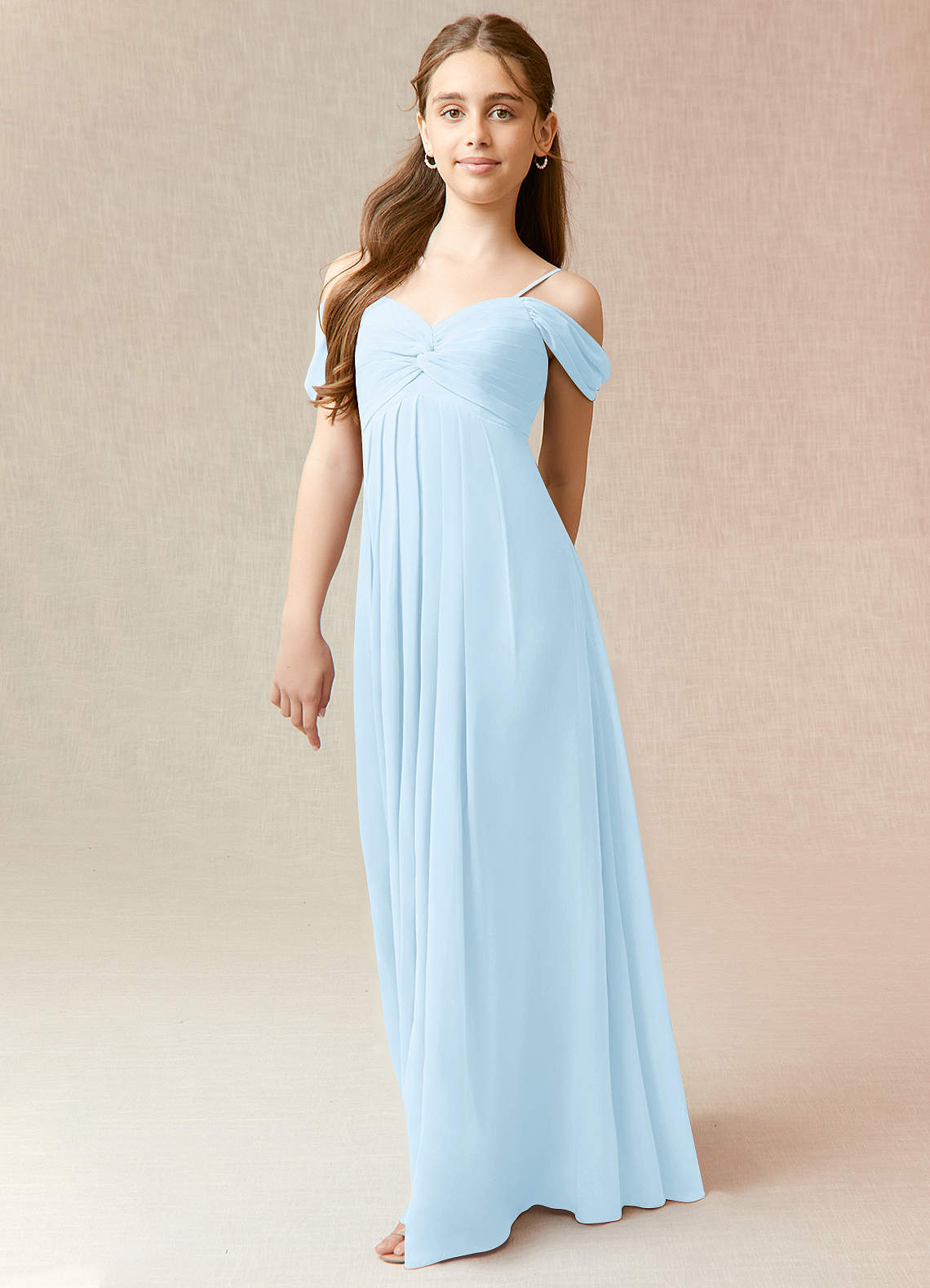 Azazie Kaitlynn Junior Sky Blue A-Line Off the Shoulder Chiffon Dress image1