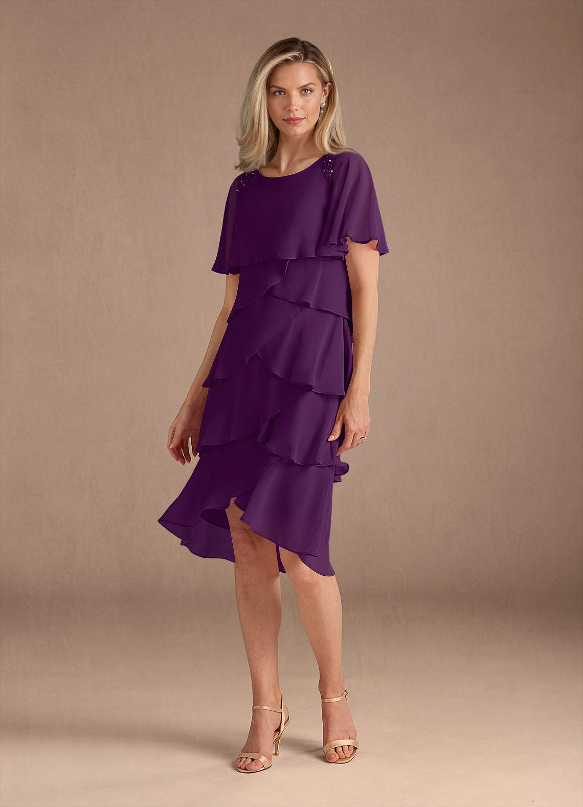 Silk Chiffon Roman Originals Embellished Neck Chiffon Dress SL FASHIONS  Embellished Tiered Dress Jacket Set Nordstrom