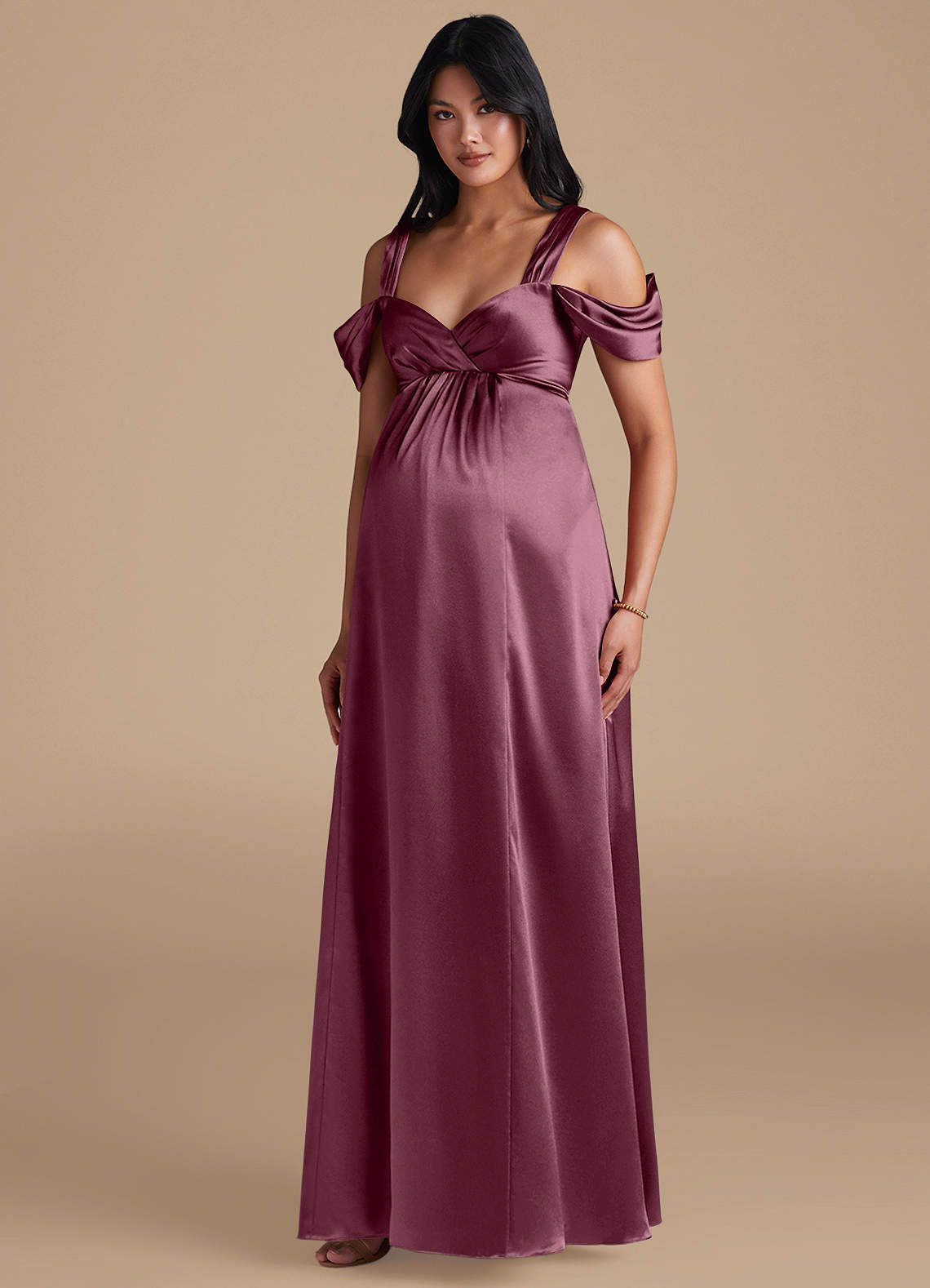 Azazie Rhea vestidos de dama de honor de maternidad Vestido de Corte En A Plisado Hasta el suelo Satén Metálico image1