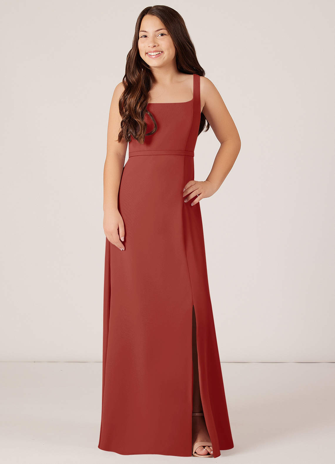 Azazie Renee Junior Terracotta A-Line Side Slit Chiffon Dress image1