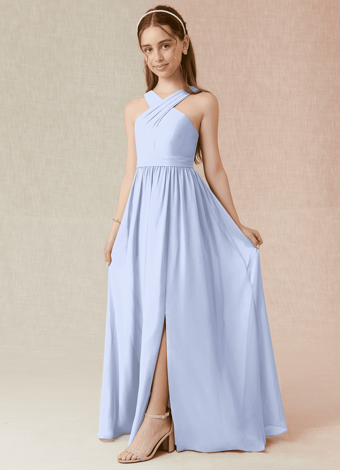 Azazie Jiya Junior Ice A-Line Pleated Chiffon Dress image1