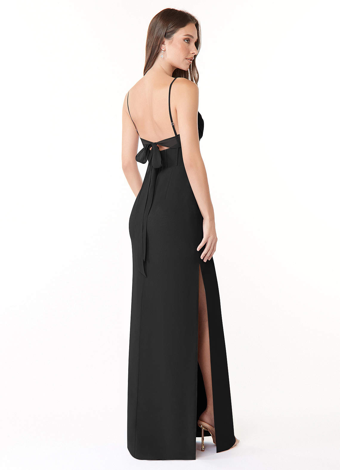 Azazie Mai Bridesmaid Dresses Black Sheath Pleated Chiffon Dress image3