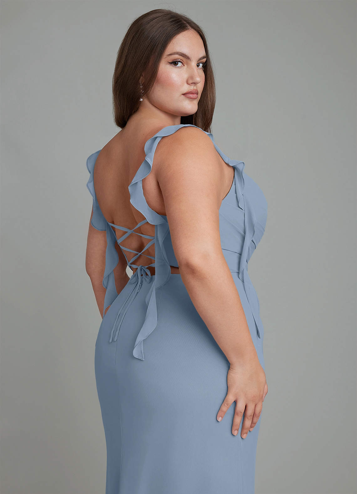 Azazie Jessamine Bridesmaid Dresses Dusty Blue Mermaid Corset Chiffon Dress image14