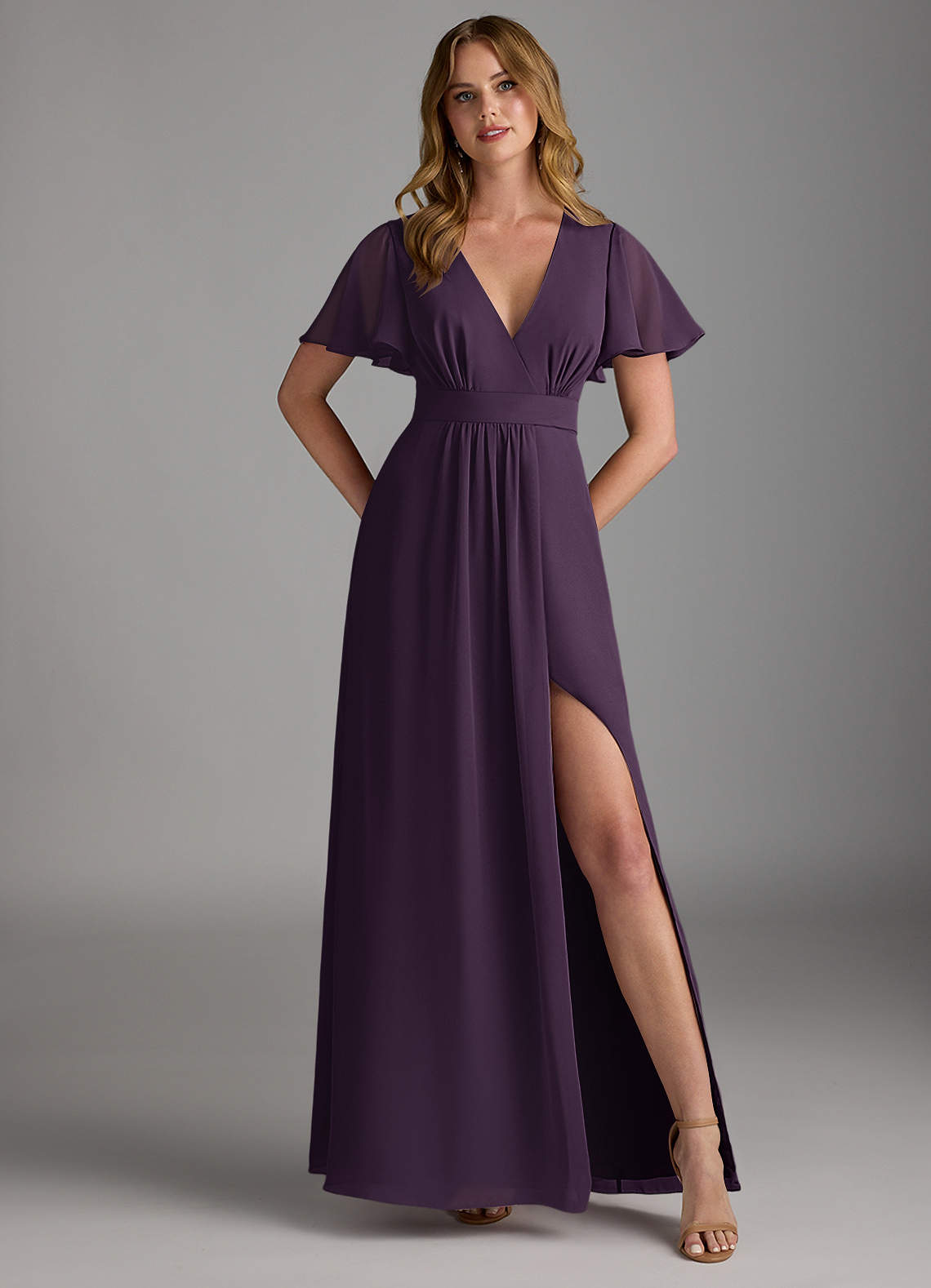 Azazie Zaniah Brautjungfernkleider A-Linie Chiffon Kleid Pflaume image1
