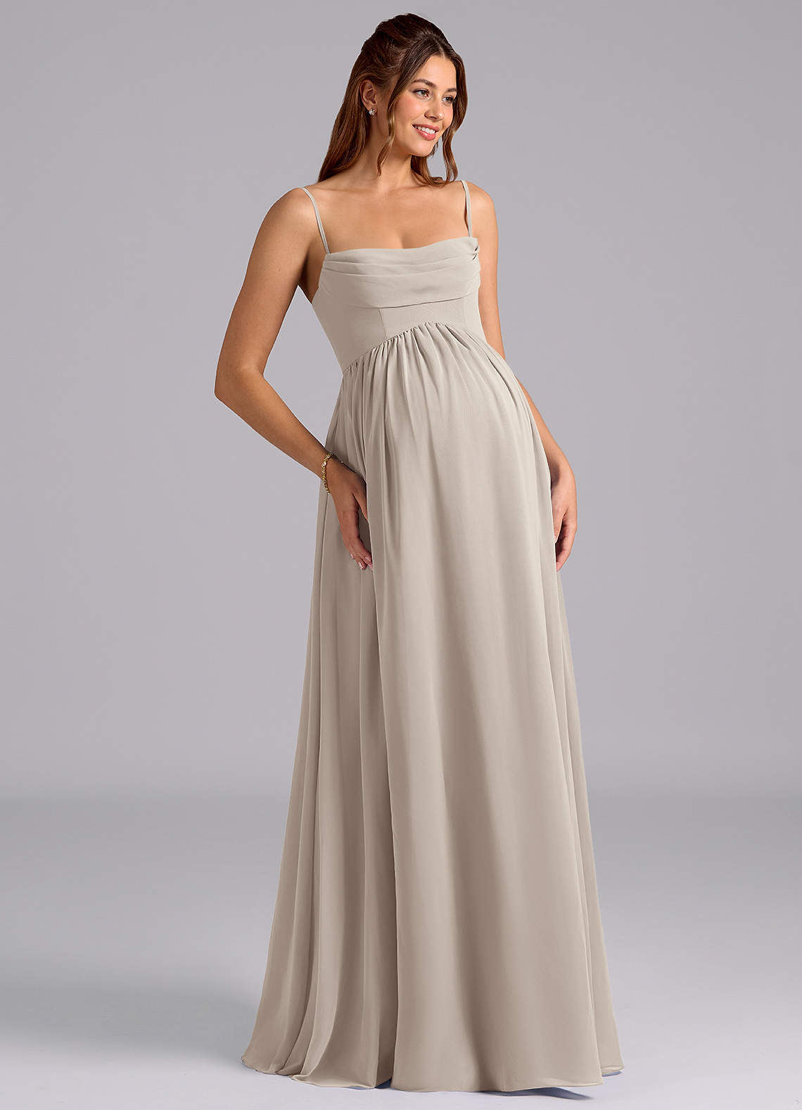 Azazie Saige Maternity Bridesmaid Dresses A-Line Pleated Chiffon Floor-Length Dress image6