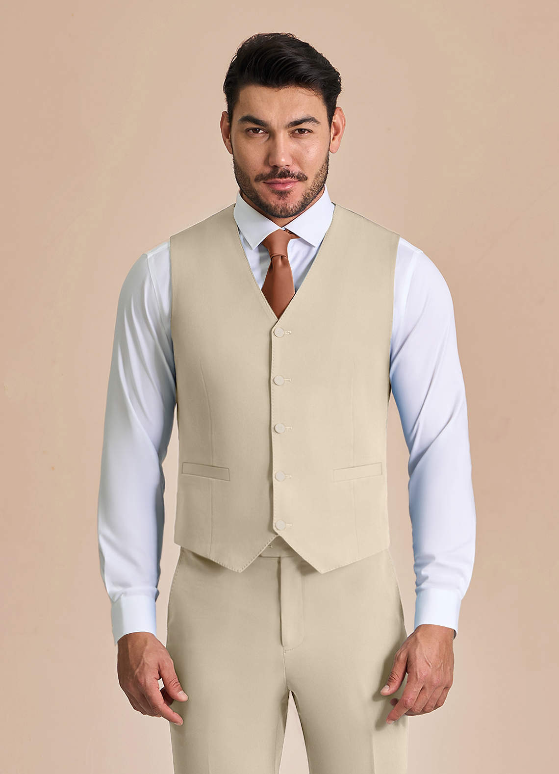 front James Tan Structured Stretch Suit Vest