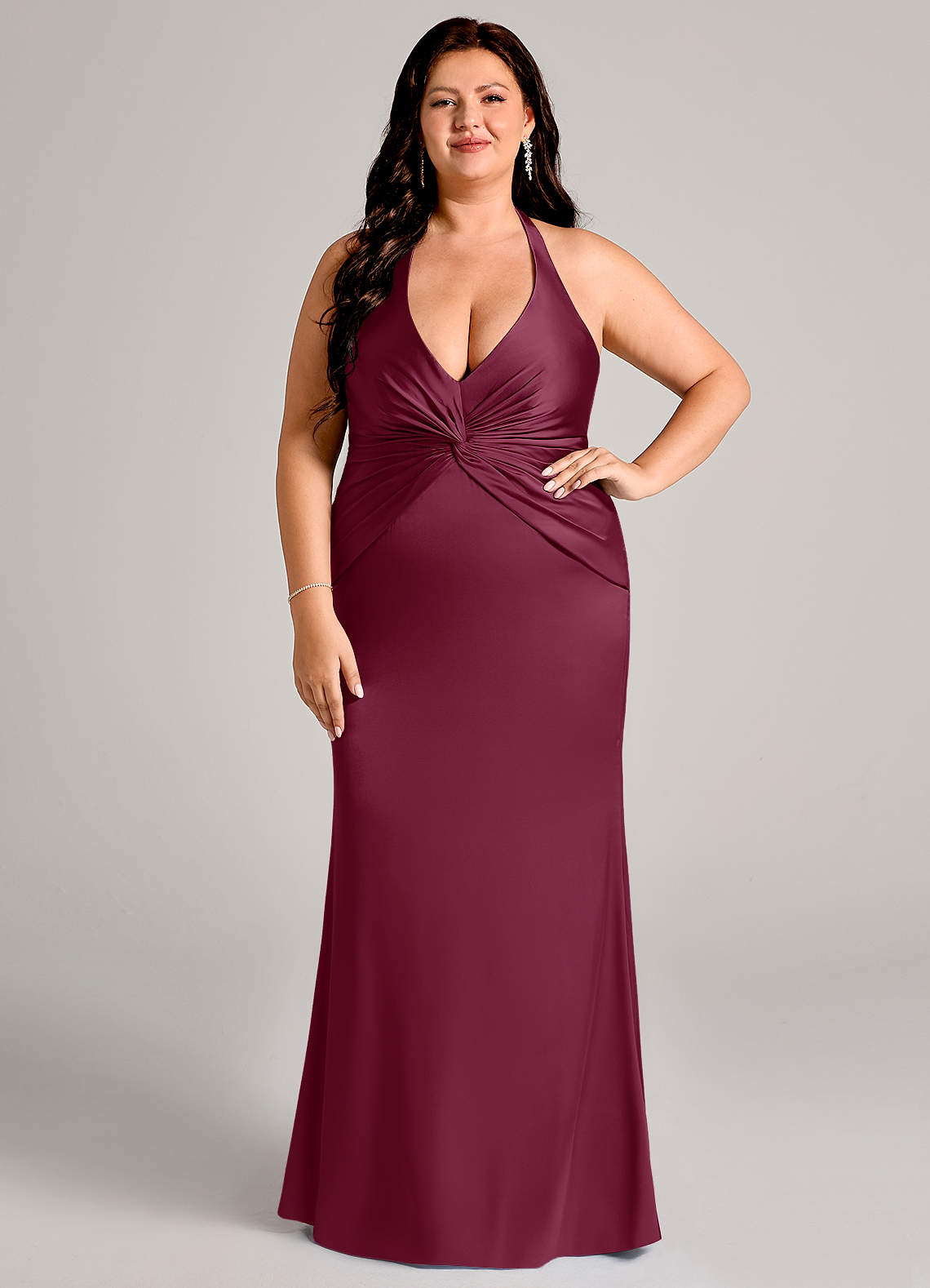 Azazie Valerie Bridesmaid Dresses Mulberry Mermaid Pleated Stretch Satin Dress image1