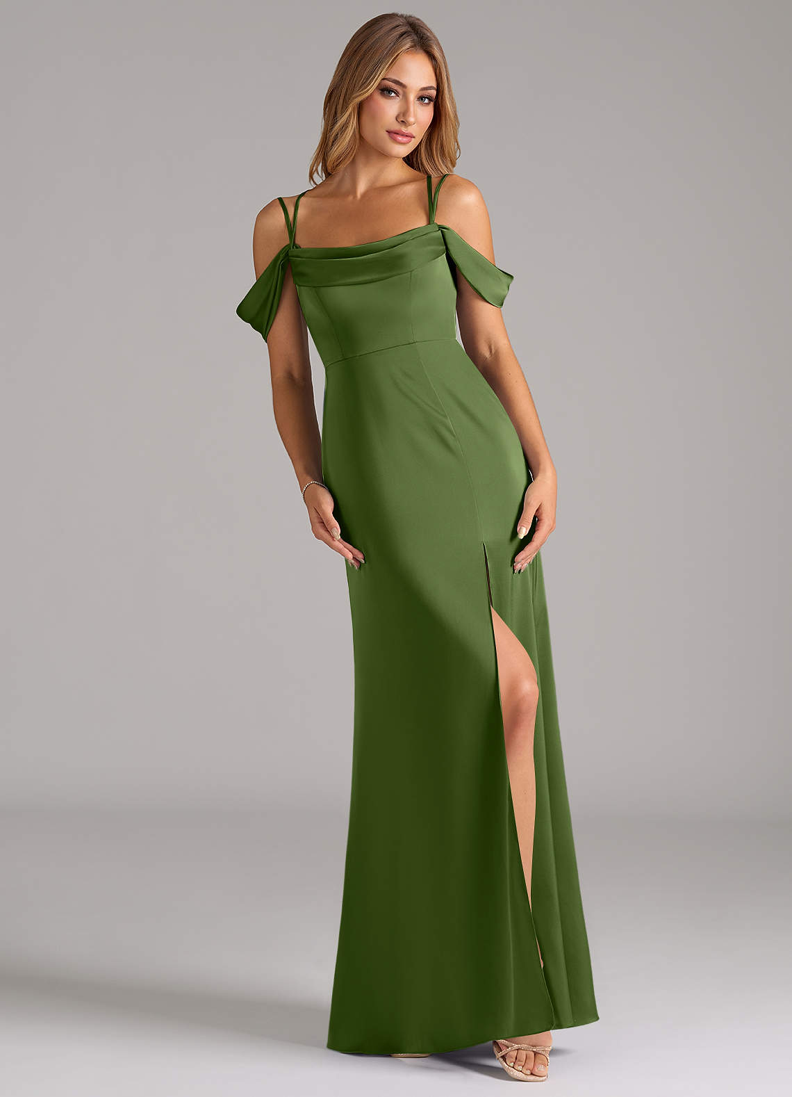 Azazie Callan Bridesmaid Dresses Juniper A-Line Pleated Stretch Satin Convertible Dress image1