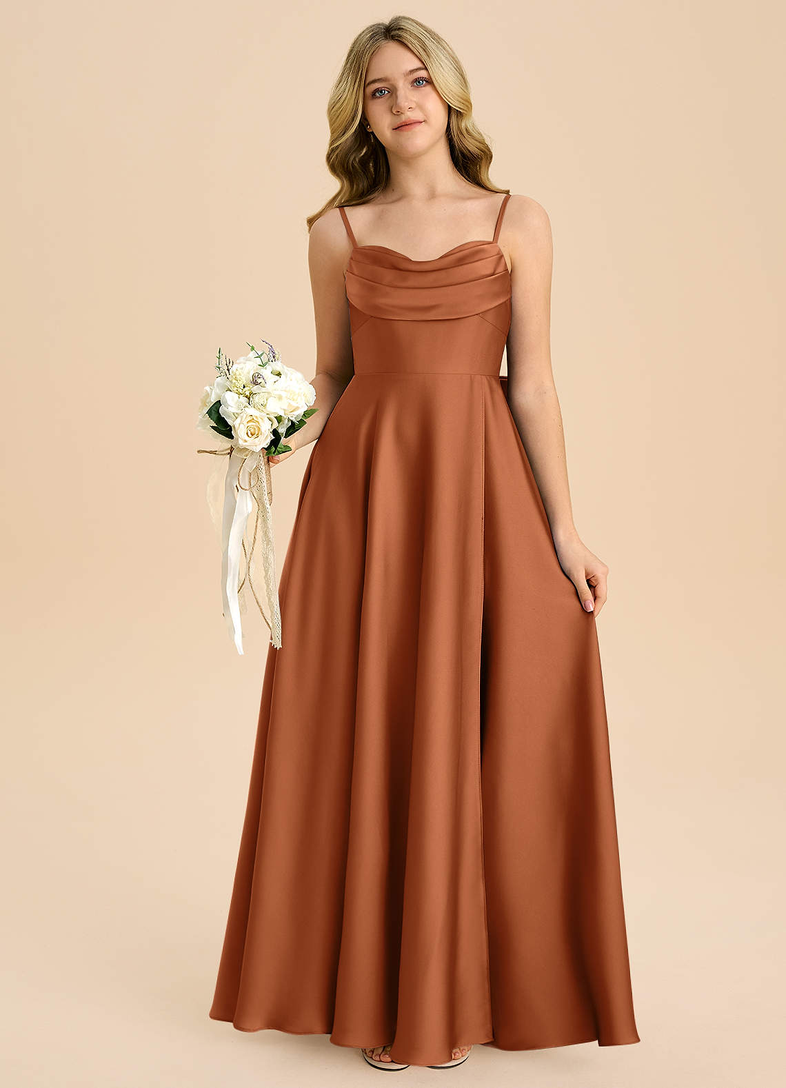 Azazie Bear Junior Copper A-Line Sweetheart Neckline Stretch Satin Dress image6