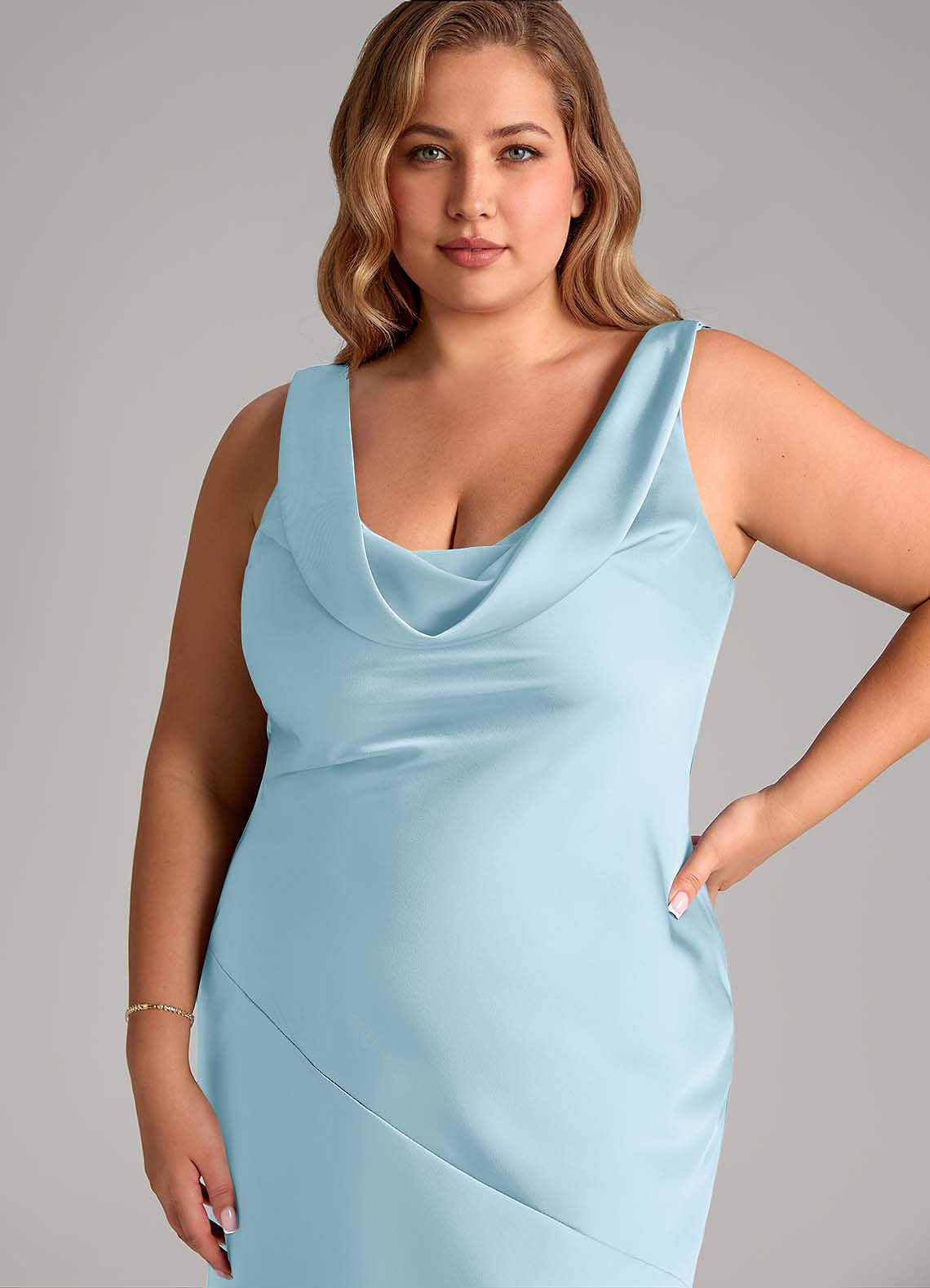 Azazie Rylina Bridesmaid Dresses Sky Blue Mermaid Stretch Satin Dress image10