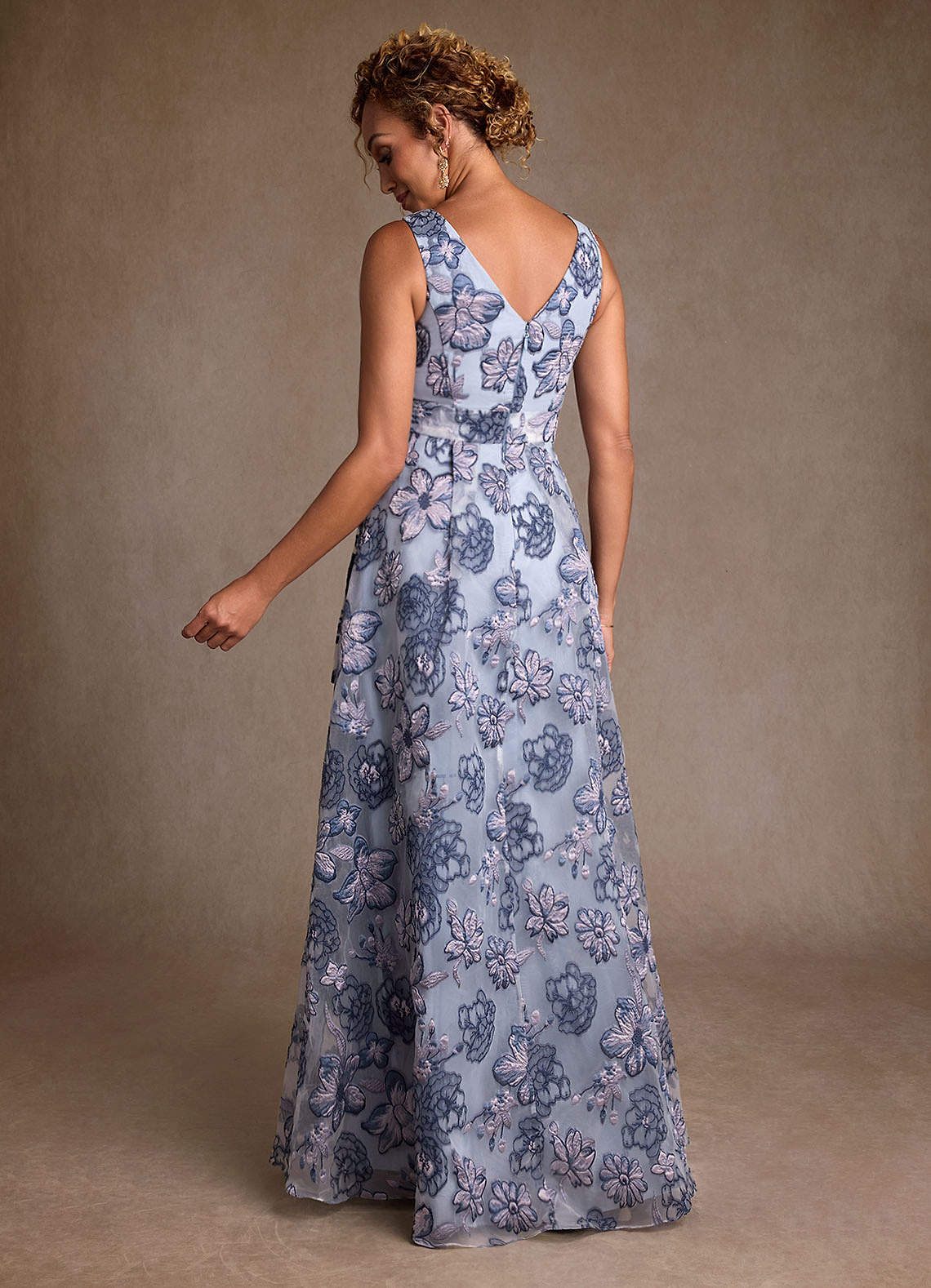 Azazie Luanne Dusty Blue Jacquard A-Line Pleated Floral Jacquard