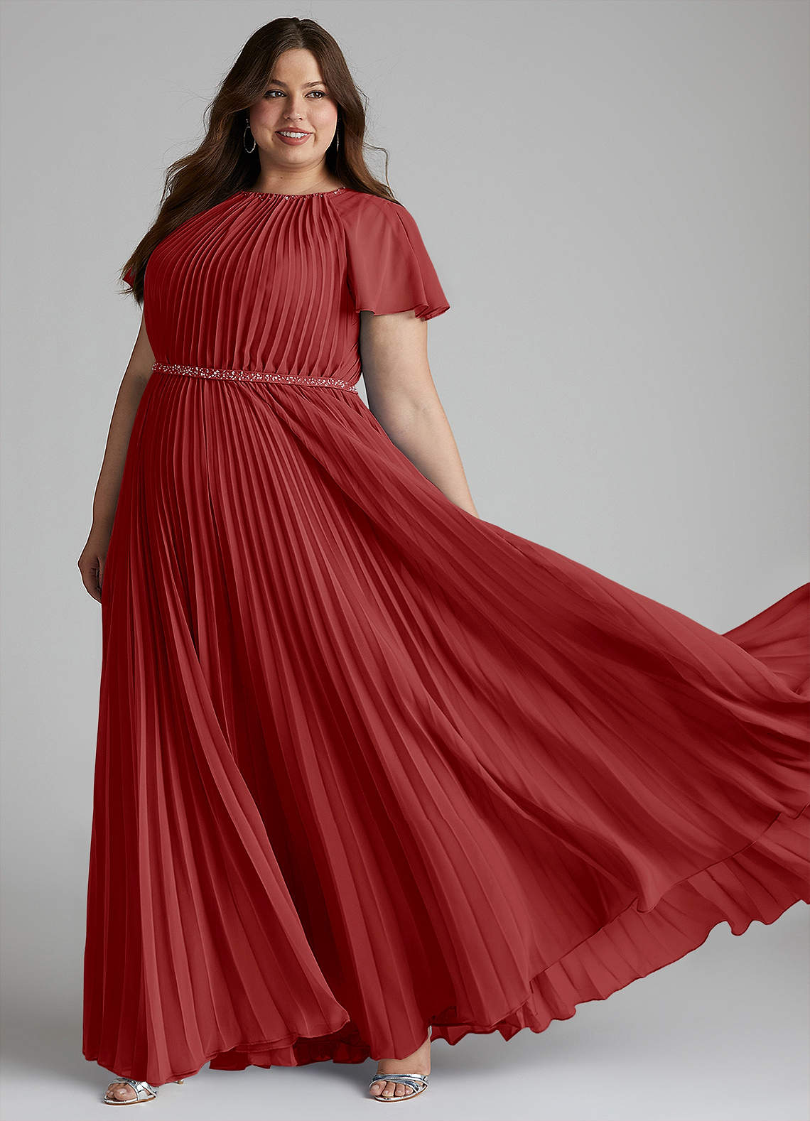 Azazie Kara Modest Bridesmaid Dresses A-Line Pleated Chiffon Floor-Length Dress image1