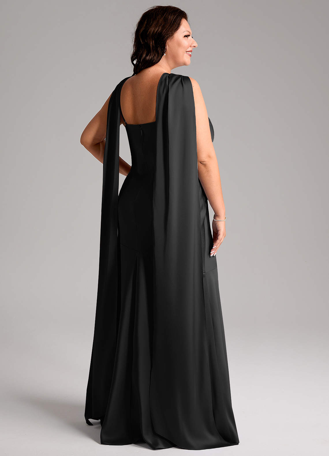 Azazie Kinsley Bridesmaid Dresses Black Mermaid Side Slit Stretch Satin Dress image8