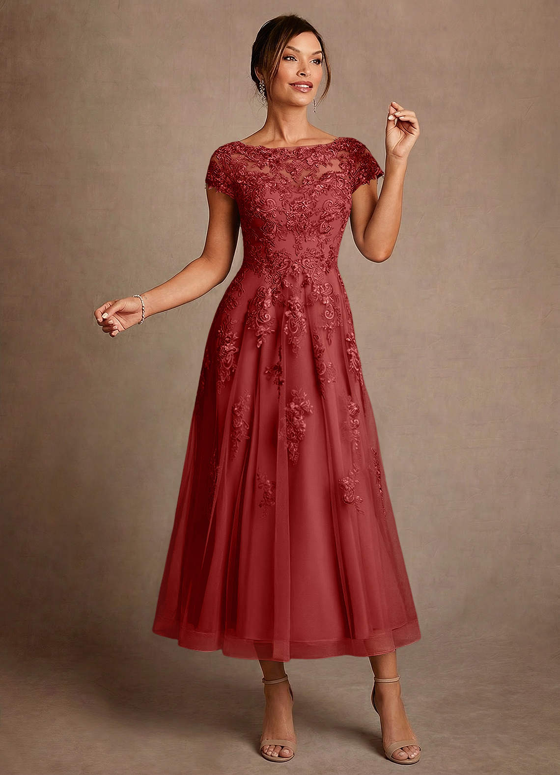 Azazie Jolanda Mother of the Bride Dresses Rust A-Line Lace Dress image2