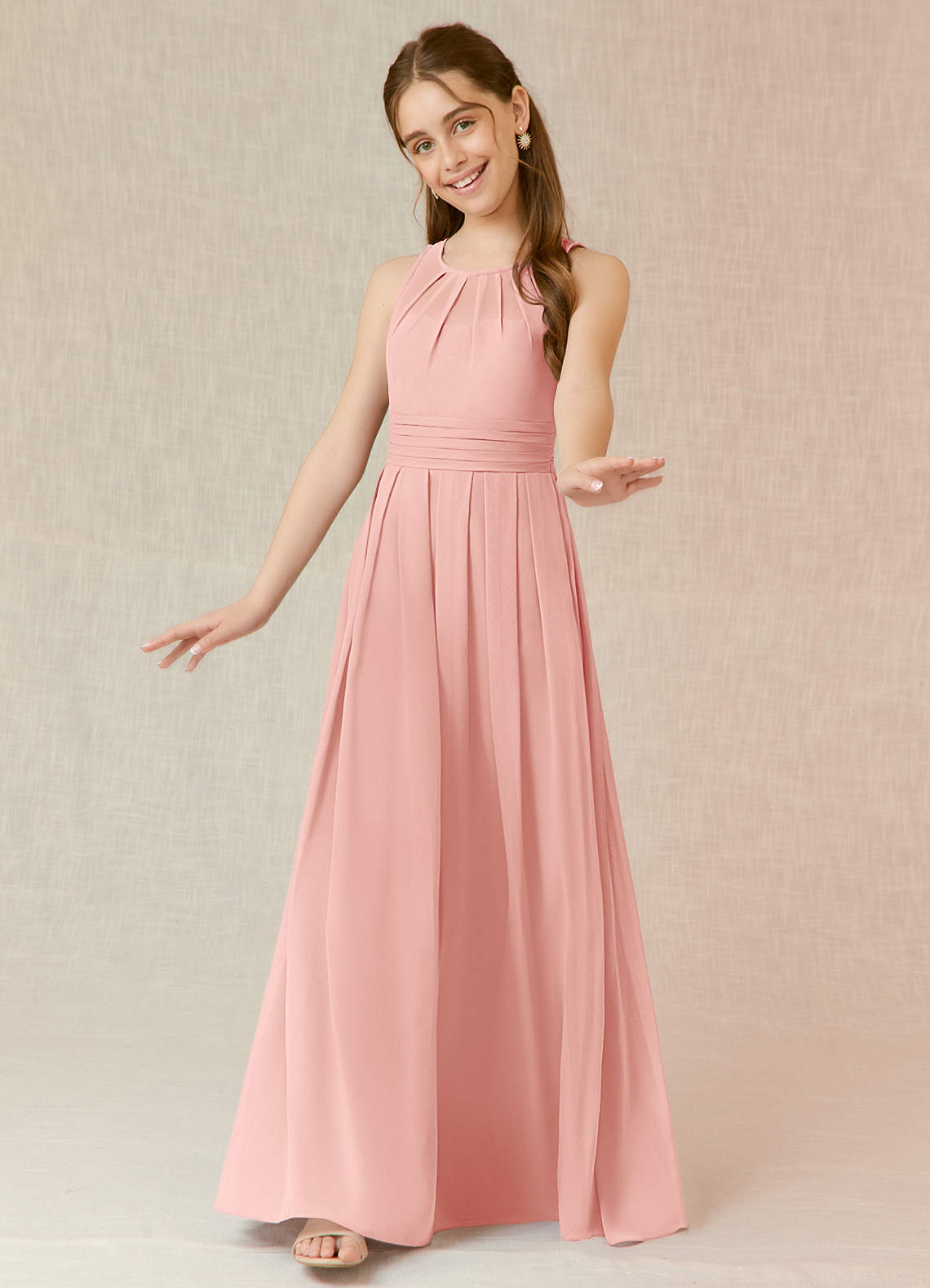 Azazie Bibiane Junior Rosette A-Line Pleated Chiffon Dress image3