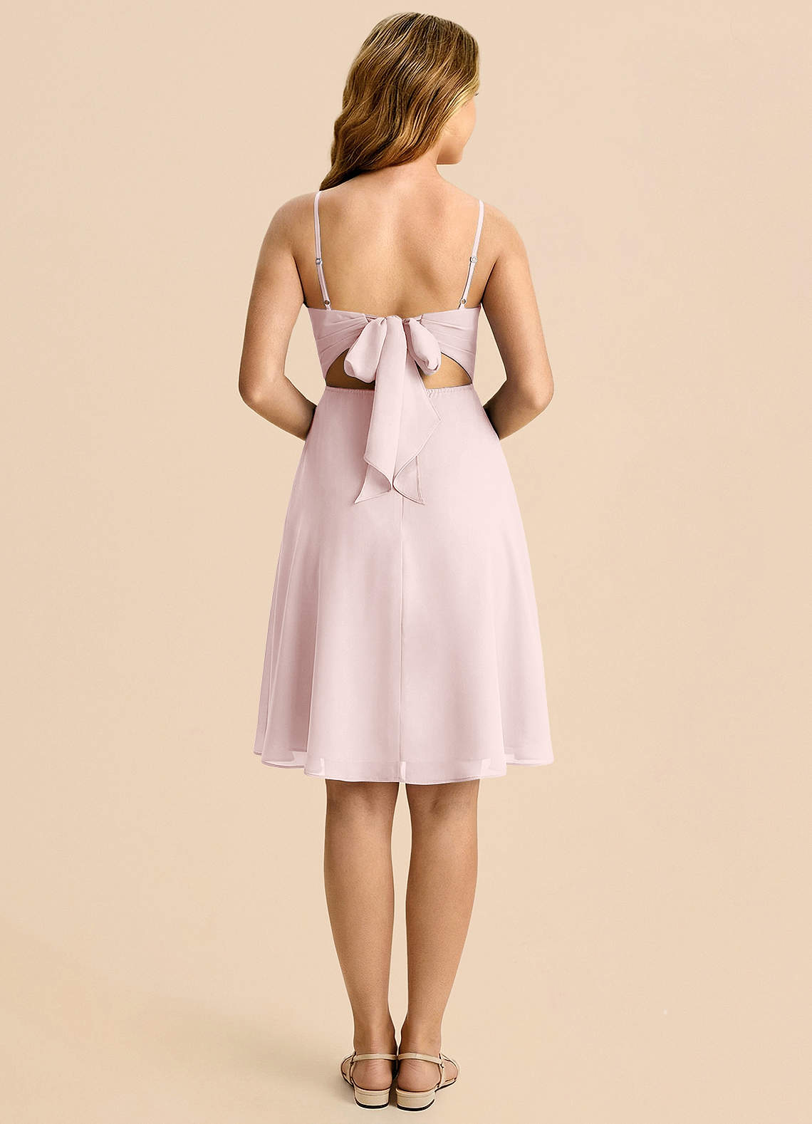 Azazie Shale Vestido Rosa Corado de Chiffon de Linha A com Arco image1