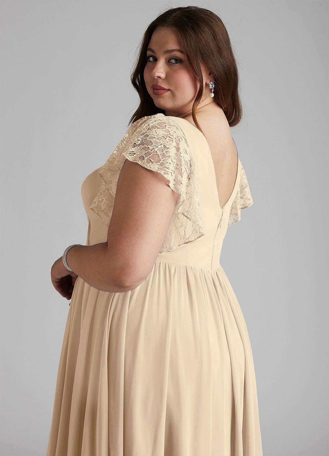 Azazie Zella Klänningar att prova hemma Klä av A-Linje i Chiffong Spets Champagne image10