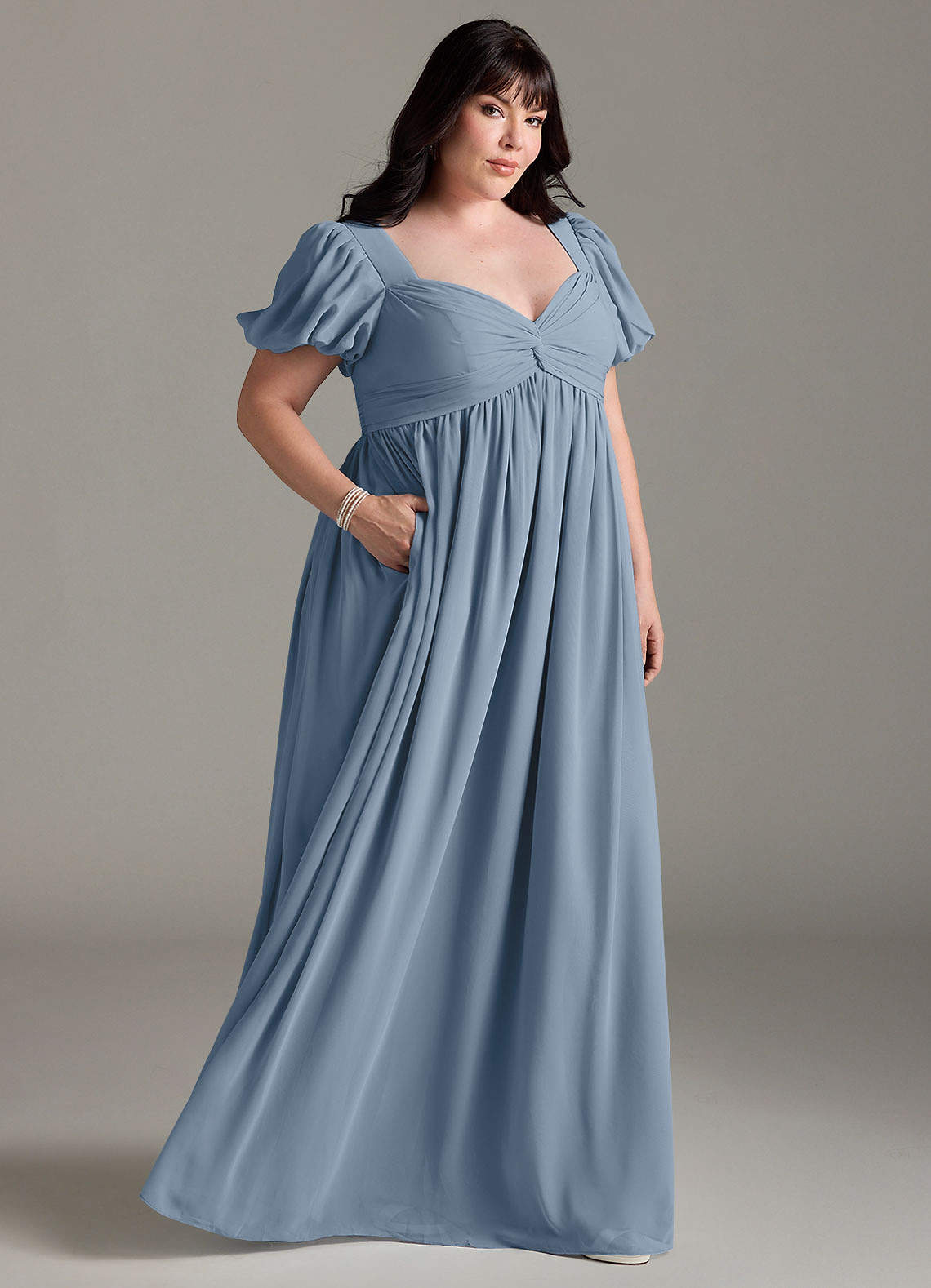 Azazie Madisynn Vestidos de dama de honra para maternidade Vestido Arco Comprimento do chão Chiffon image6