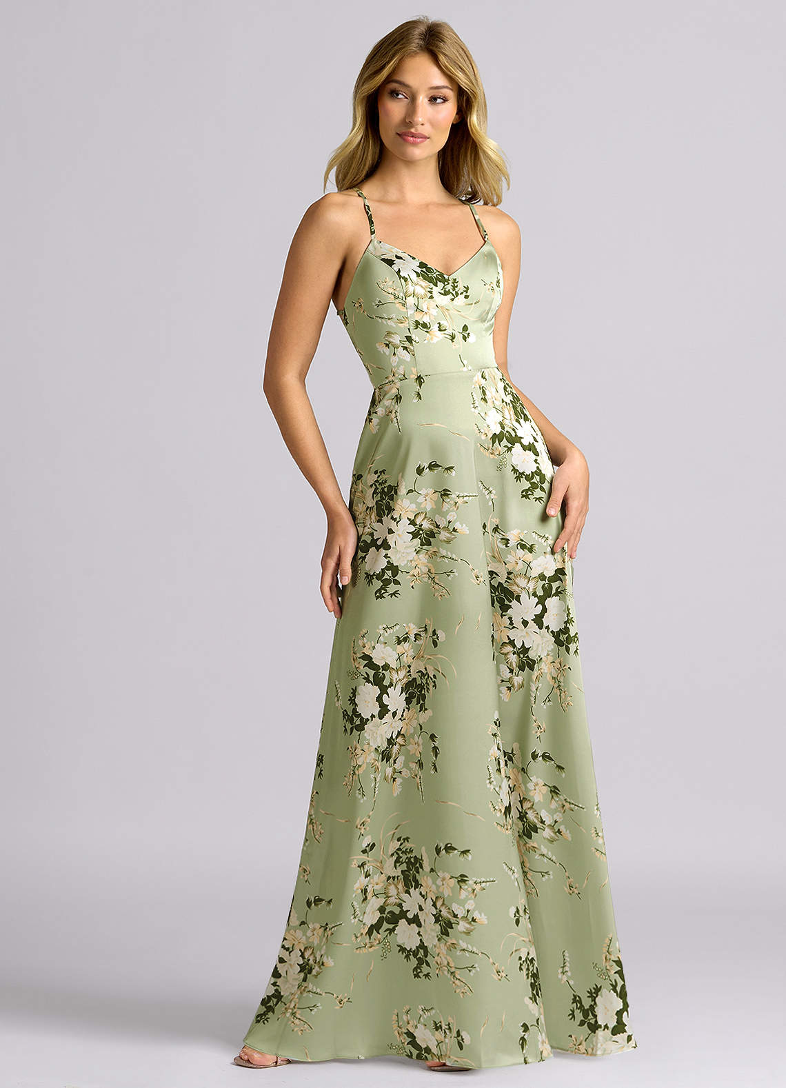 Azazie Mei Vestidos de madrinha de casamento Vestido Vinhas Florais de Cetim elástico de Linha A image4