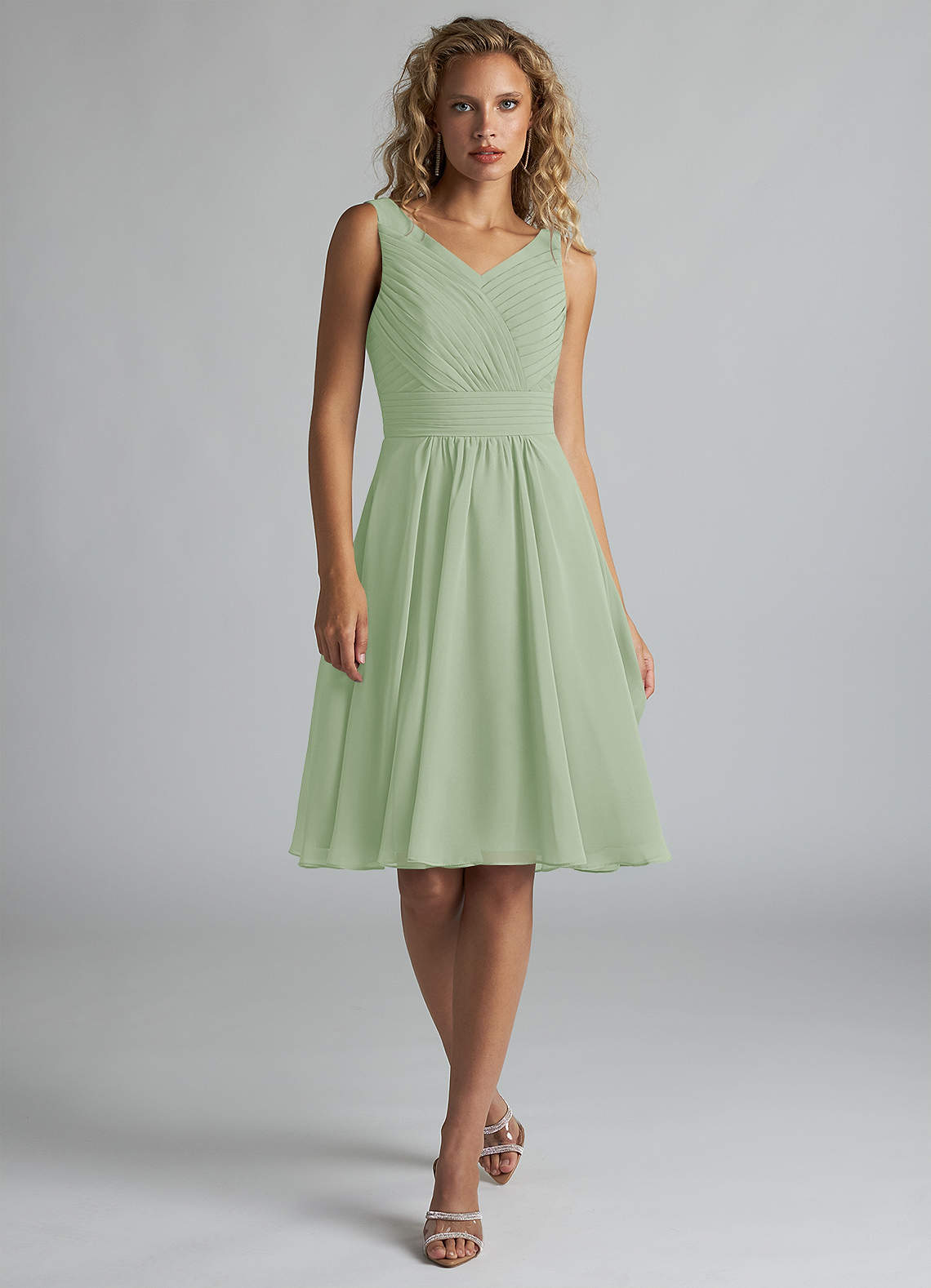 Azazie Grace Bridesmaid Dresses Dusty Sage A-Line Pleated Chiffon Dress image1