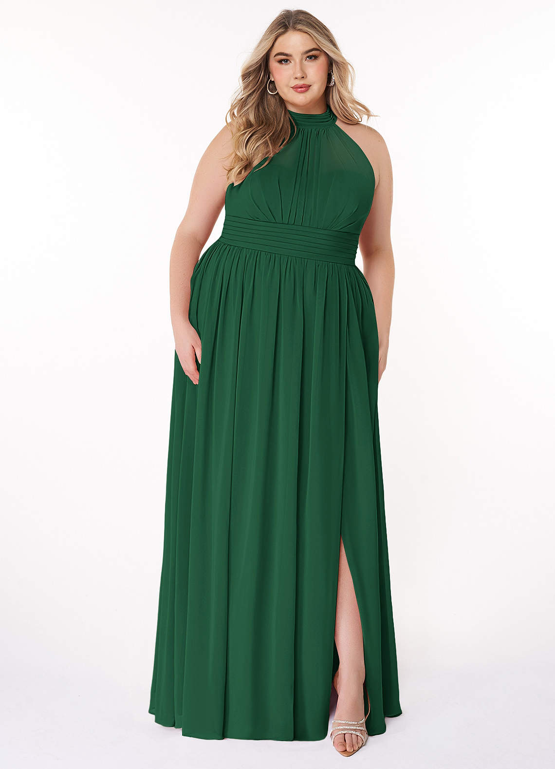 Azazie Iman Bridesmaid Dresses Dark Green A-Line A-Line Ruched Chiffon Dress image1