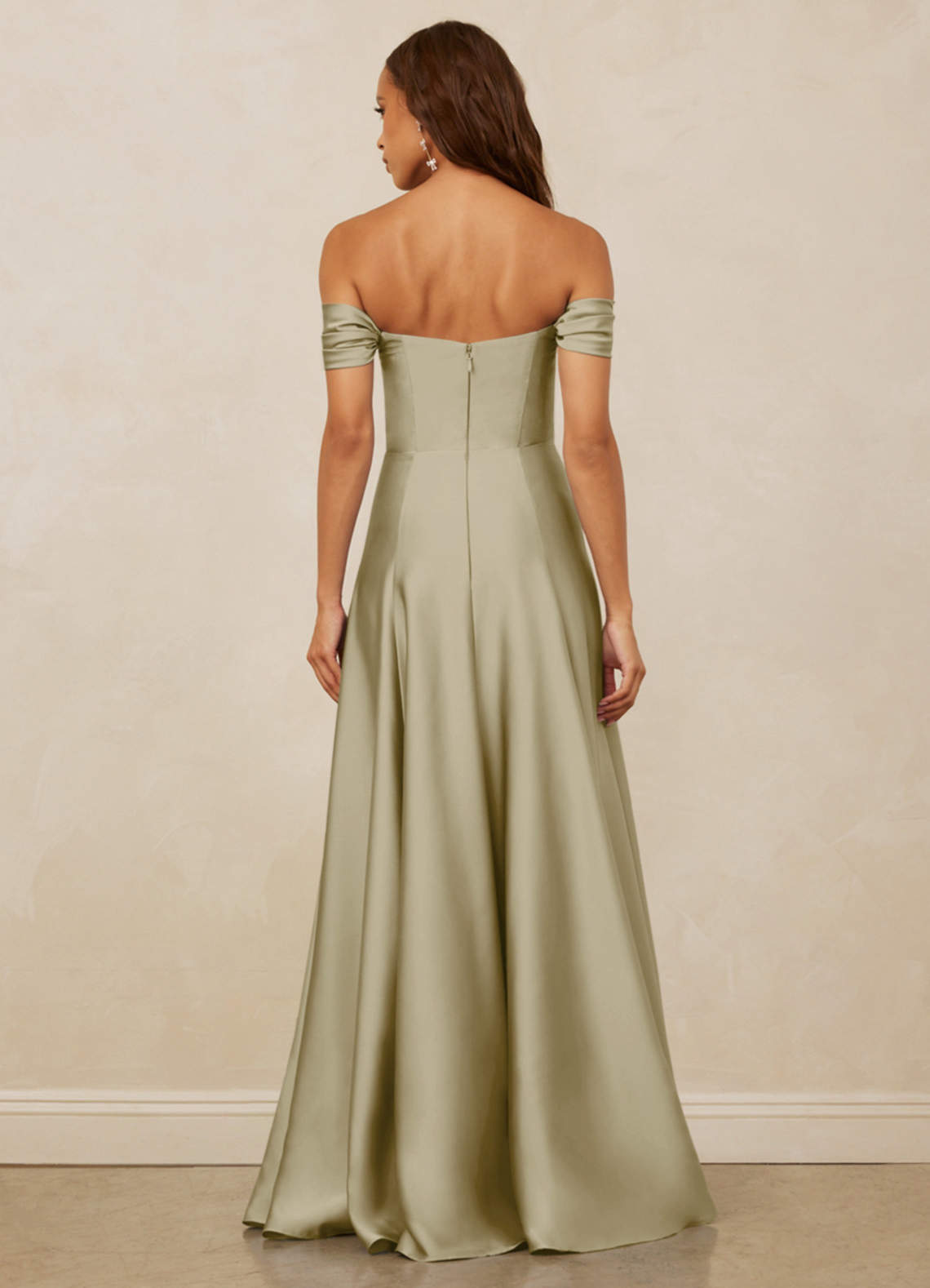 Christian Siriano Bridal for Azazie 1002 Bridesmaid Dresses Moss Green A-Line Off the Shoulder Stretch Satin Convertible Dress image5