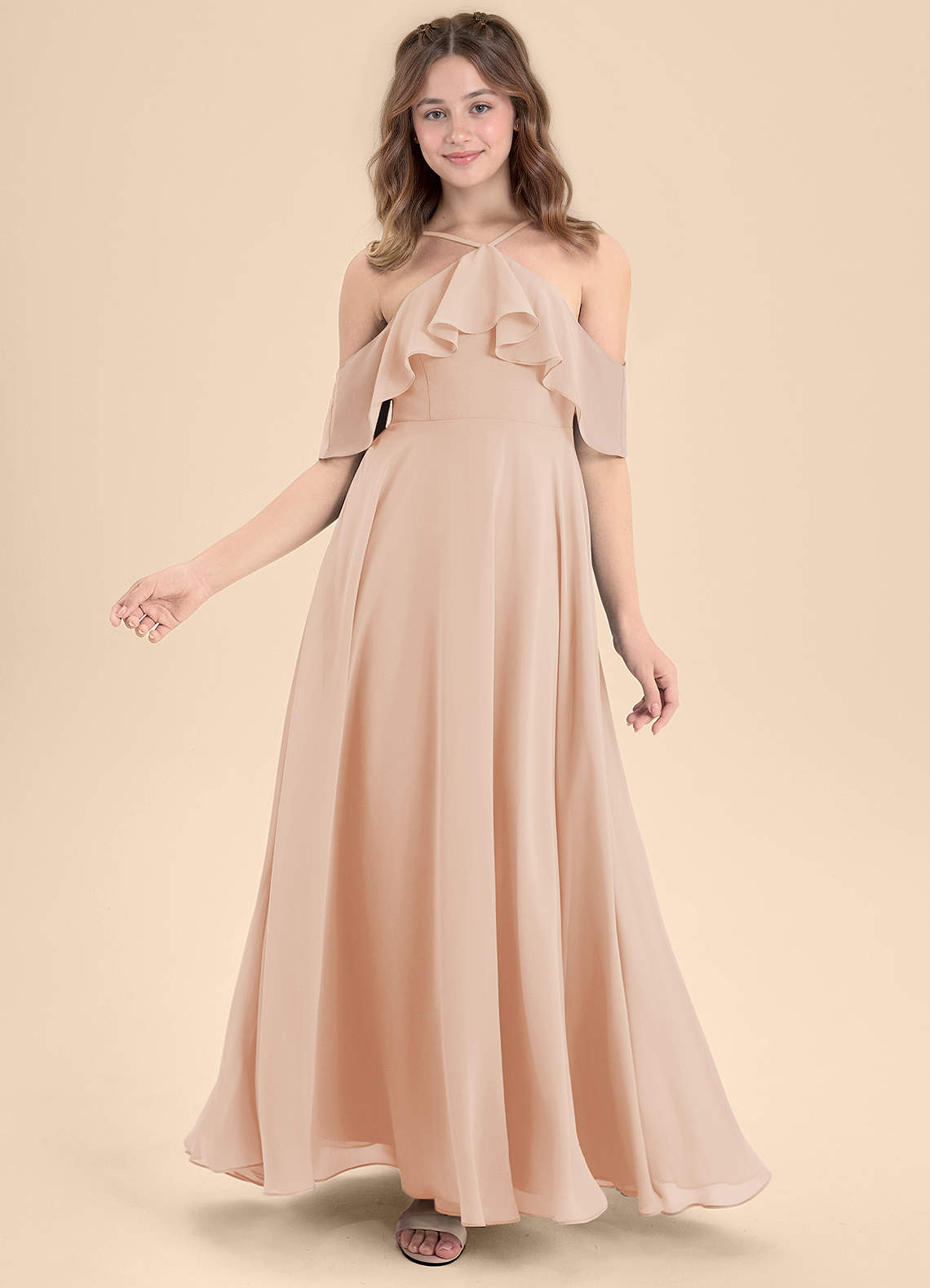 Azazie Tessabelle Junior Vestido de Rosa Inglesa de Gasa de Corte en A con Vestidos sin tirantes image5