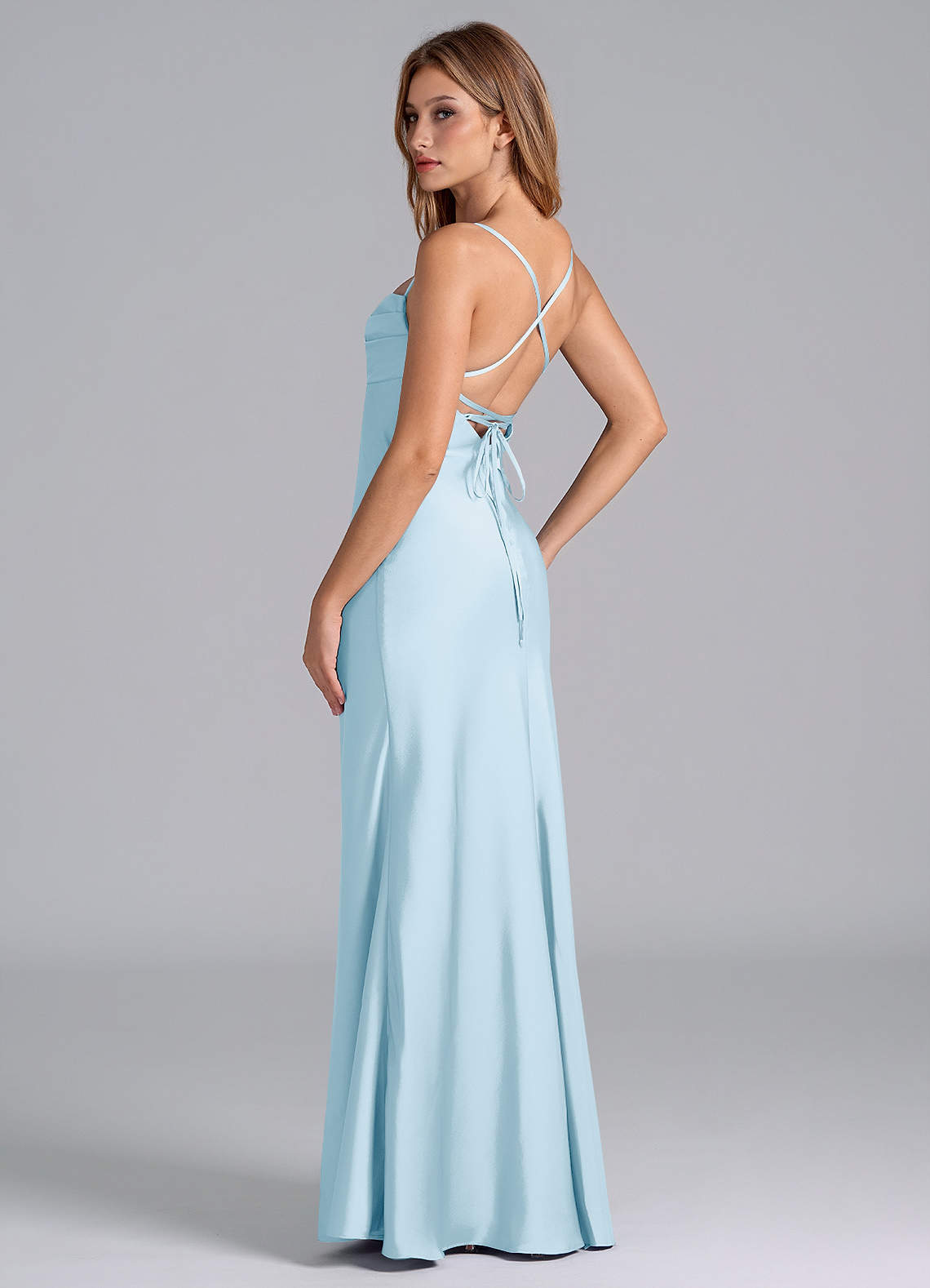Azazie Seema Brudtärnklänningar Klä av Sjöjungfru i Stretch Satin Korsett Himmelsblå image5