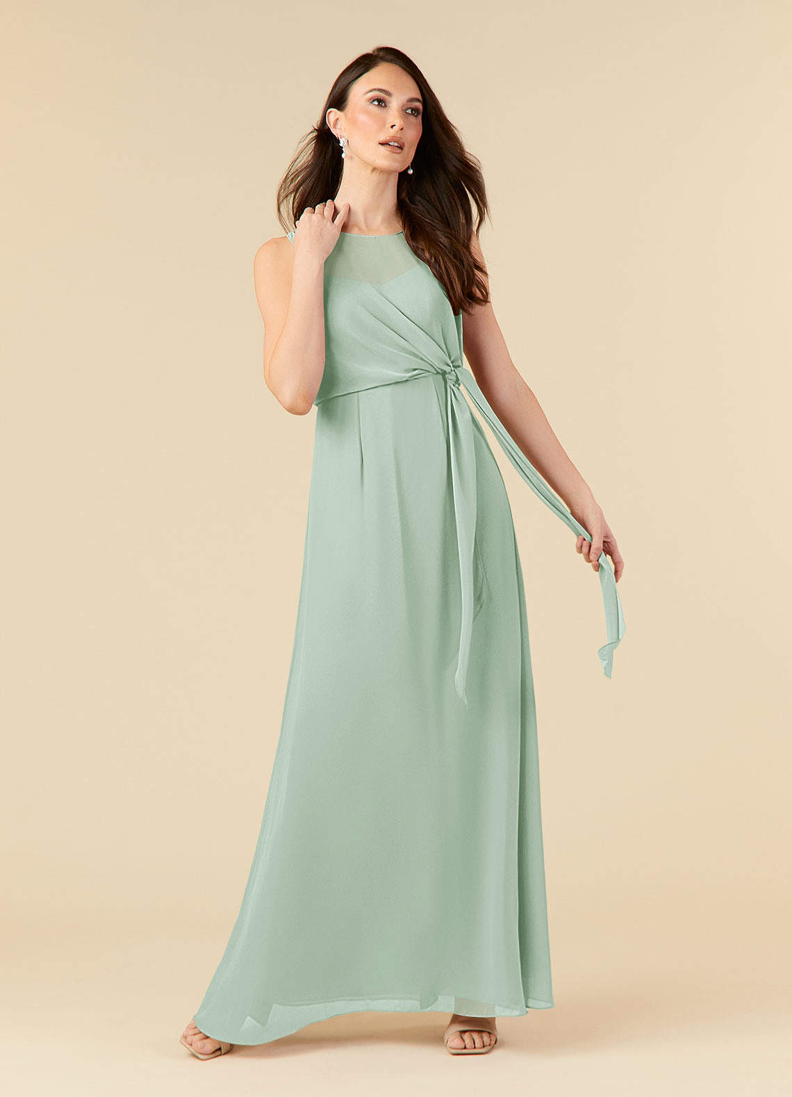 Azazie Marchioness Kleider für die Brautmutter A-Linie Schaufel Gefaltet Chiffon Kleid Agave image1