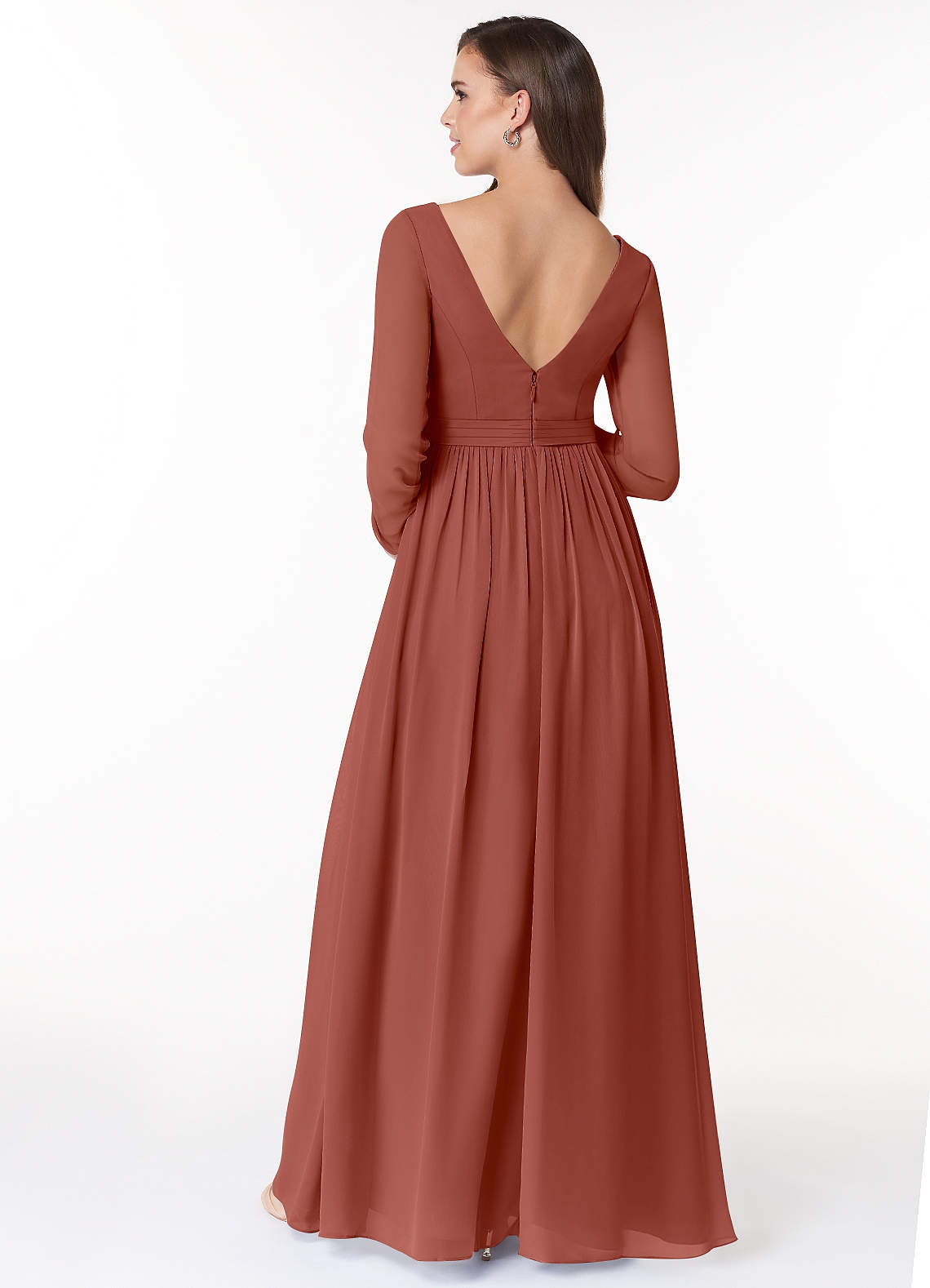 Azazie Teton At-home Try On Dresses A-Line Long Sleeve Chiffon Floor-Length Dress image1