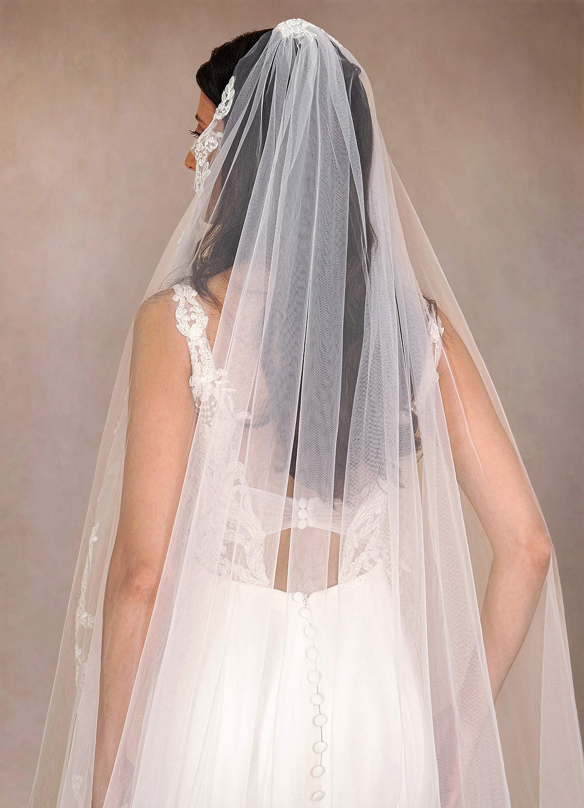 front Diamond and Lace Chapel Veil