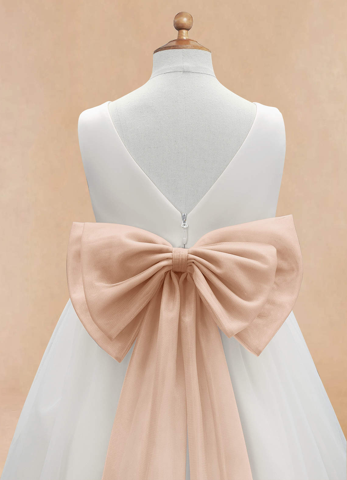 Azazie Kavi Flower Girl Dresses Ivory English Rose A-Line Bow Matte Satin Dress image9