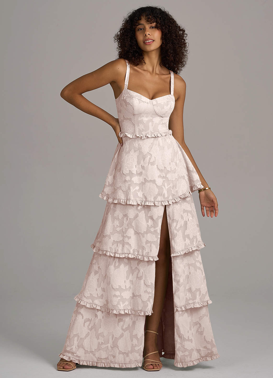 Azazie Romie Bridesmaid Dresses Blushing Pink A-Line Corset Floral Burnout Dress image1