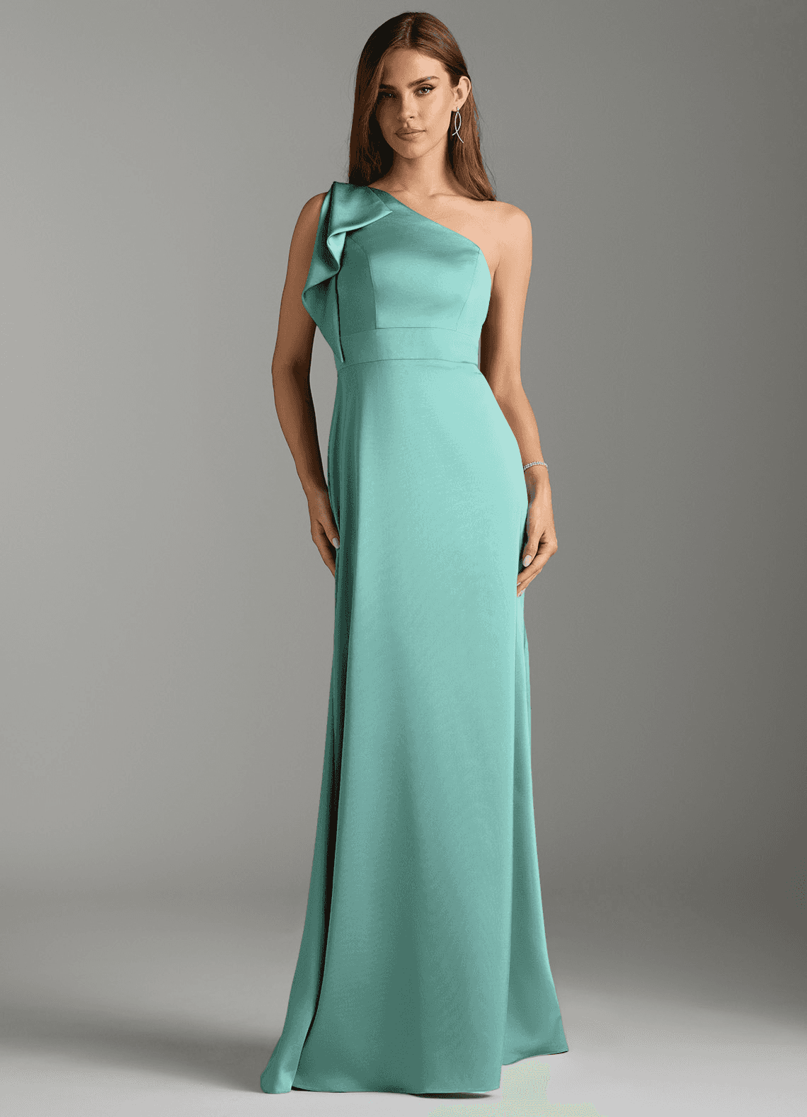 Azazie Rinna Brautjungfernkleider Meerjungfrau-Linie Gestreift Stretch-Satin Kleid Aqua image1