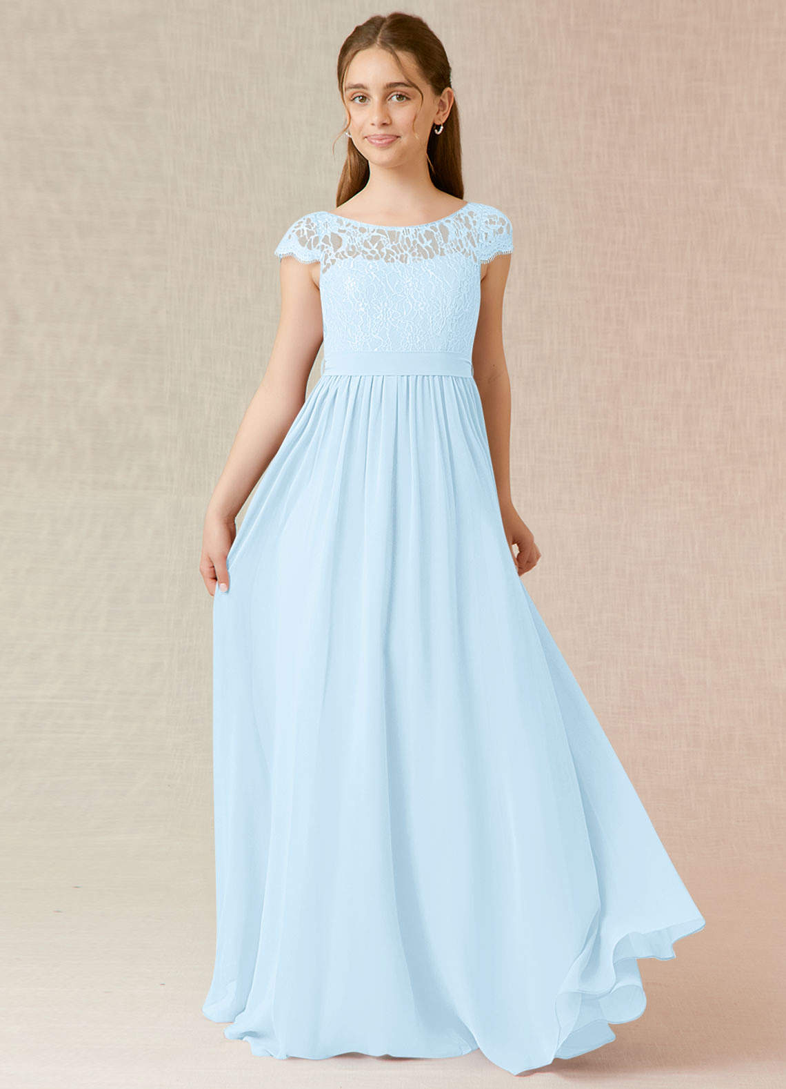 Azazie Silvermist Junior Sky Blue A-Line Pleated Chiffon Dress image1