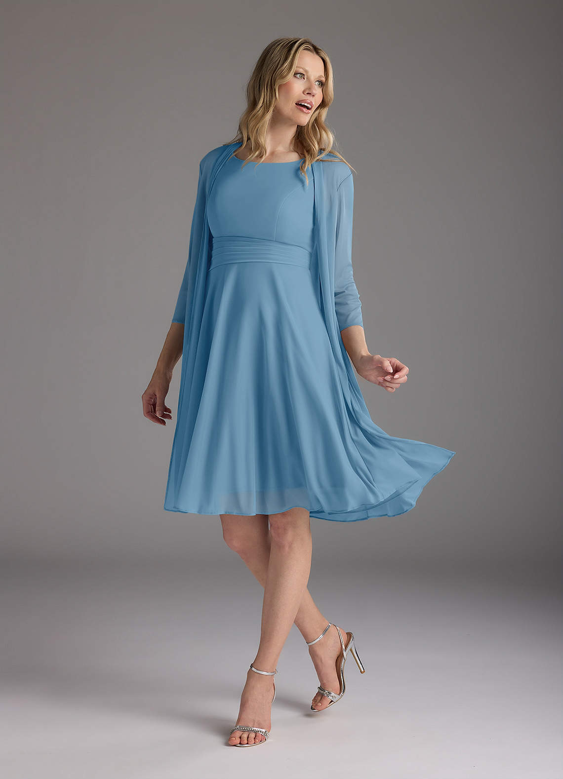 Azazie Sunny Mother of the Bride Dresses Steel Blue A-Line Pleated Mesh Dress image1