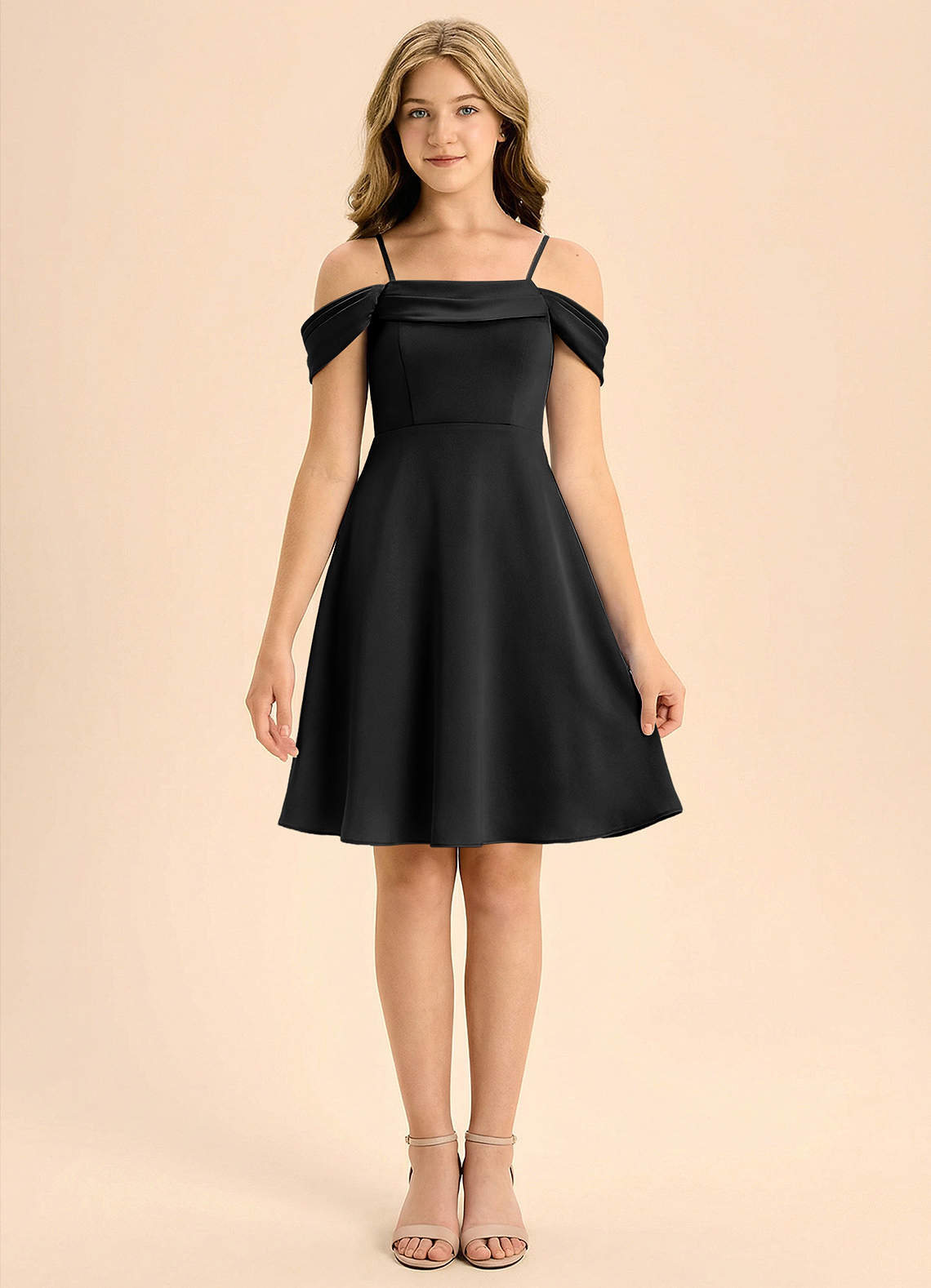 Azazie Anselie Junior Klä av A-Line i Stretch Satin Plisserad image2