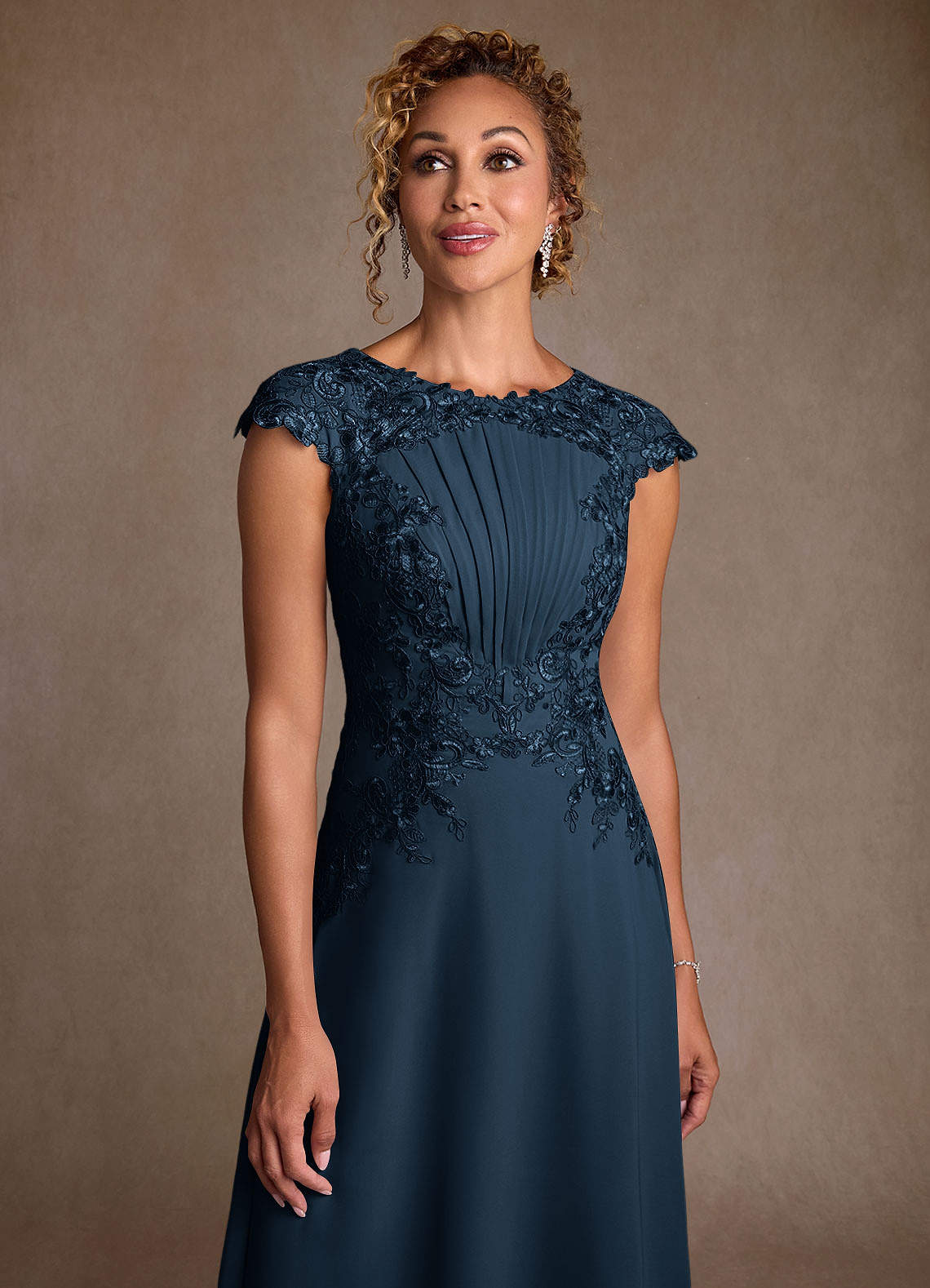 Azazie Crista Mother of the Bride Dresses Dark Navy A-Line Lace Chiffon Dress image4