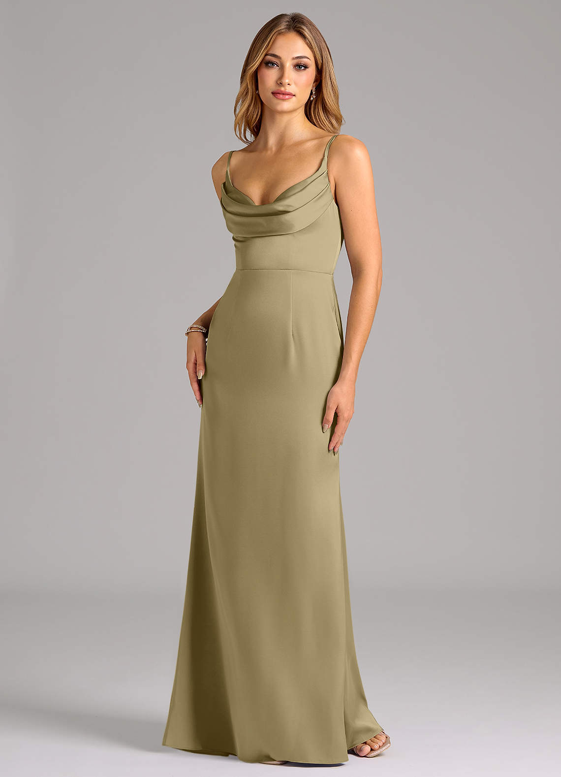 Azazie Aimee Bridesmaid Dresses Moss Green A-Line Sweetheart Neckline Stretch Satin Dress image1