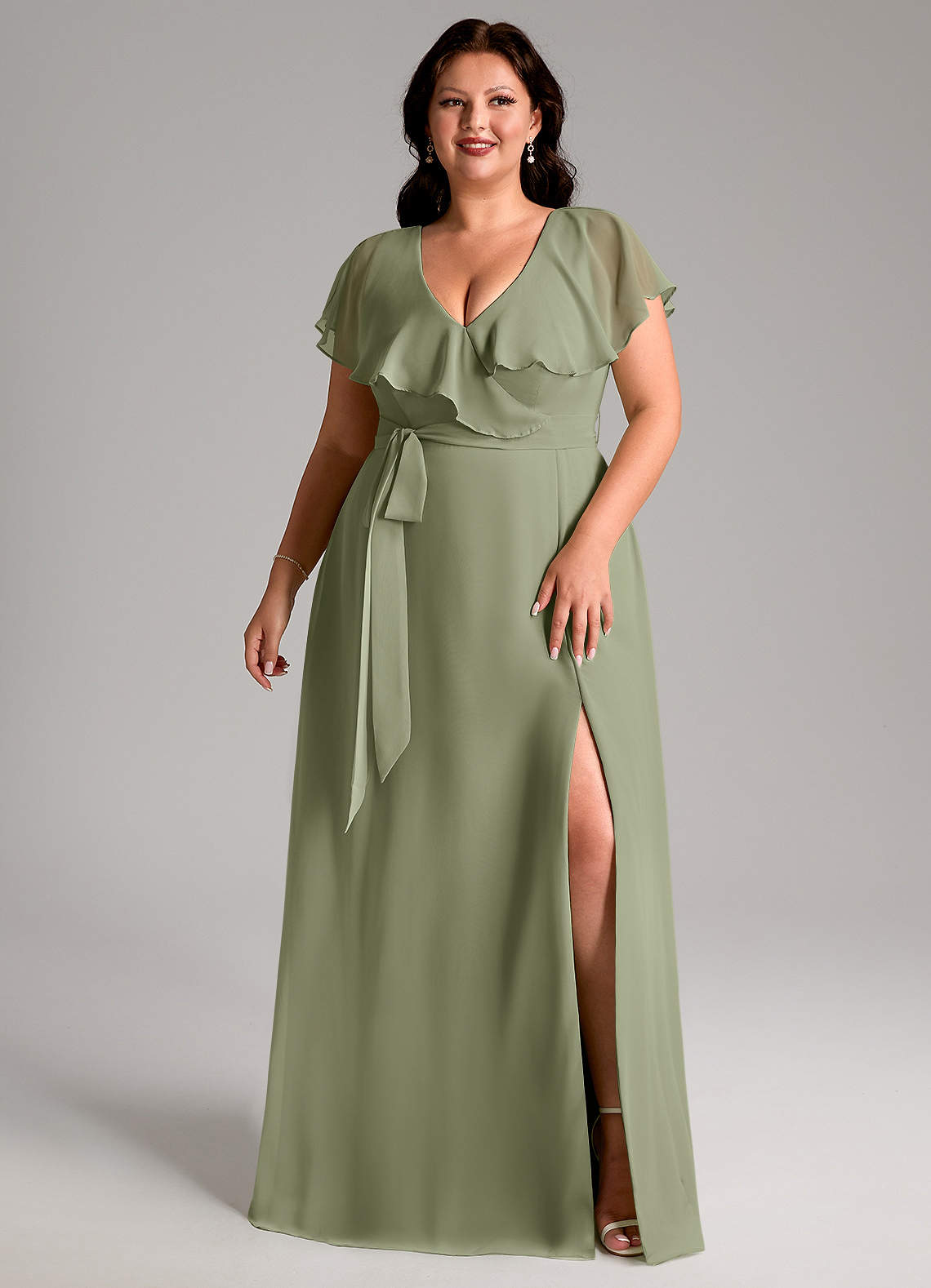 Azazie Lainey Bridesmaid Dresses Pistachio A-Line with Pockets Chiffon Dress image9