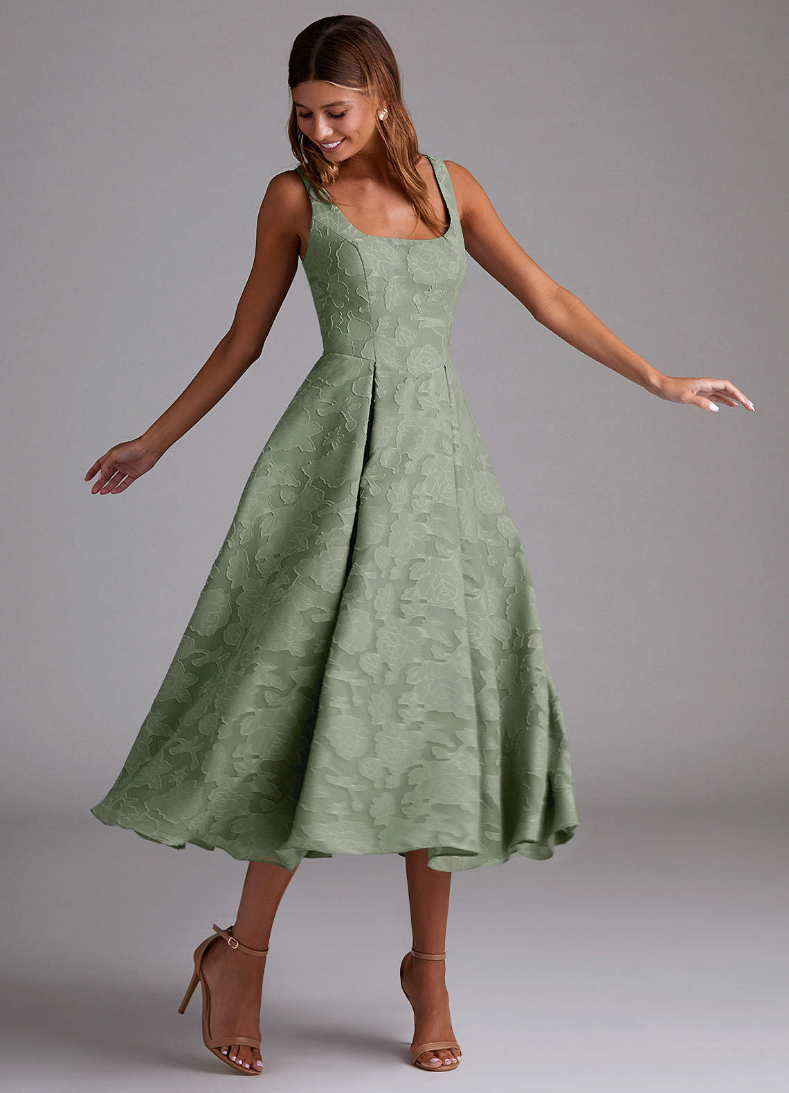 Amalie Pistachio A-line Midi Dress | Azazie