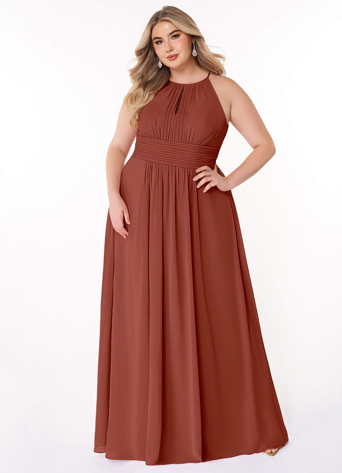 Azazie Bonnie Bridesmaid Dresses Auburn A-Line Keyhole Ruched Chiffon Dress image1