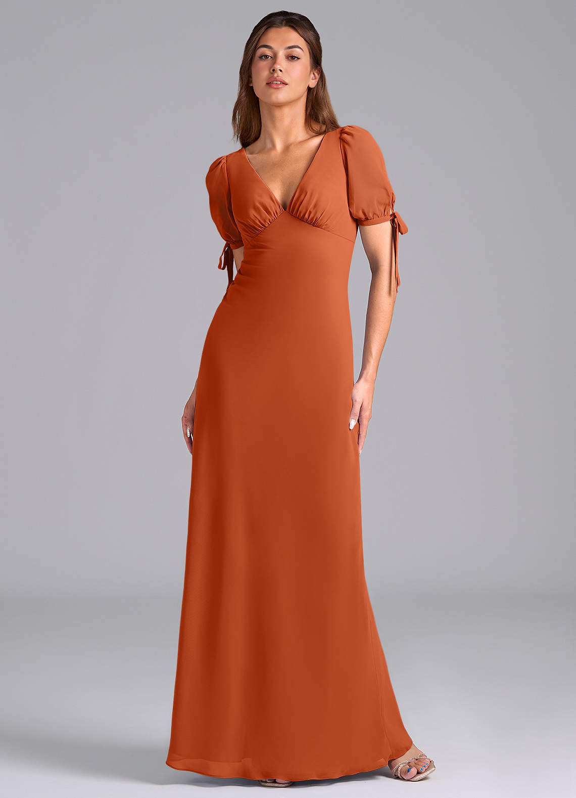 Azazie Pheby Probar vestidos en casa Vestido de Rosa Rubor de Gasa de Corte en A con Plisado image1