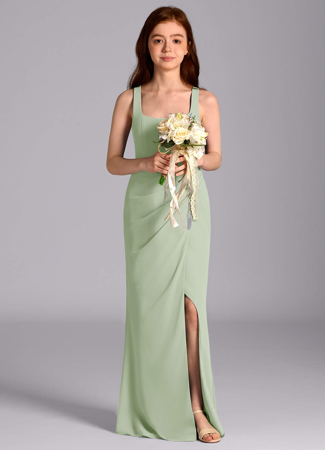 Azazie Mero Junior Dusty Sage Mermaid Pleated Chiffon Dress image1