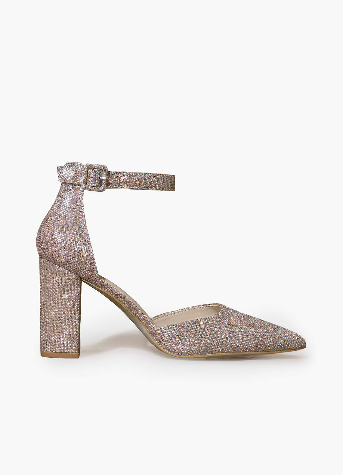 front Pointed Toe Ankle Strap Chunky Heels