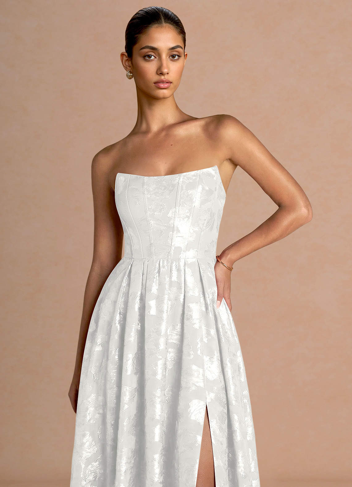 formal dresses opelika al Azazie Maxi A-Line Wedding Guest Semi-Formal Dresses Strapless White prom dresses 2024