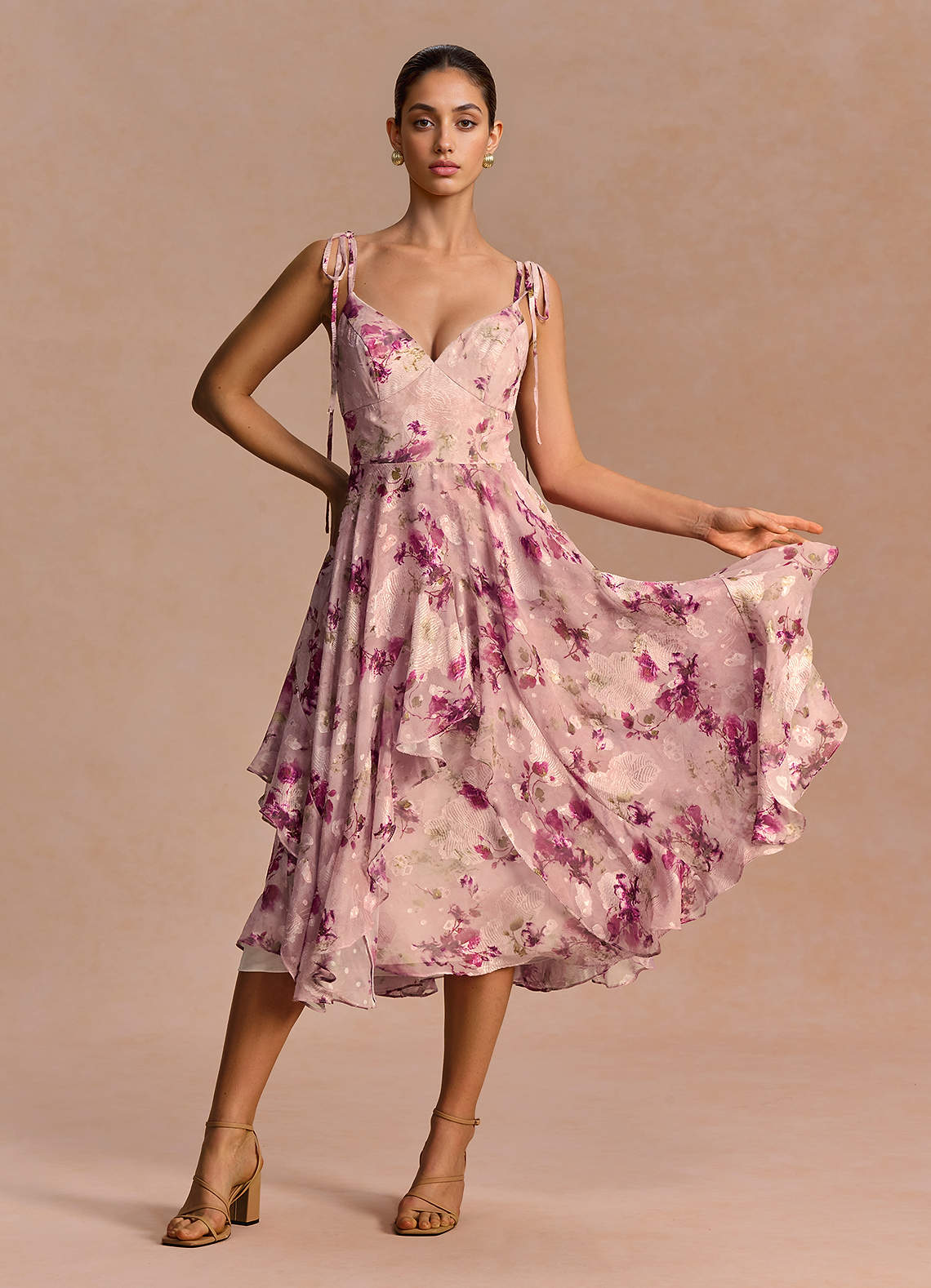 mauve dress midi Cotton Candy LA Cherished Moments Print Lace-Up - Size M - Boho Leaf Print - A-Line - Halter Neckline tie lace 100% European Linen Maternity Short