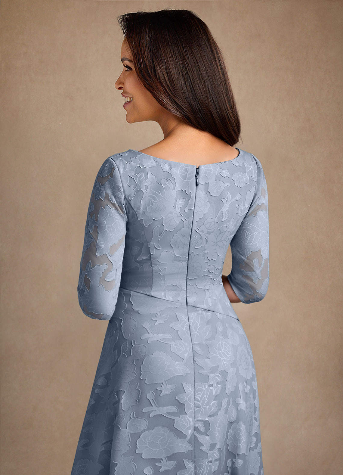 Azazie Durant Mother of the Bride Dresses Dusty Blue A-Line Pleated Floral Burnout Dress image4